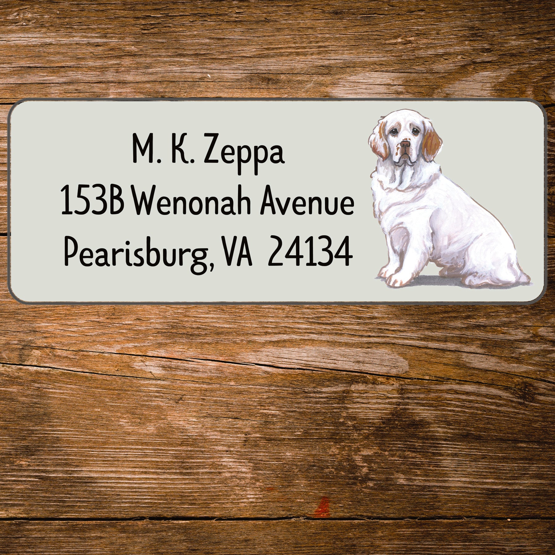 Return address label with a Clumber Spaniel illustration