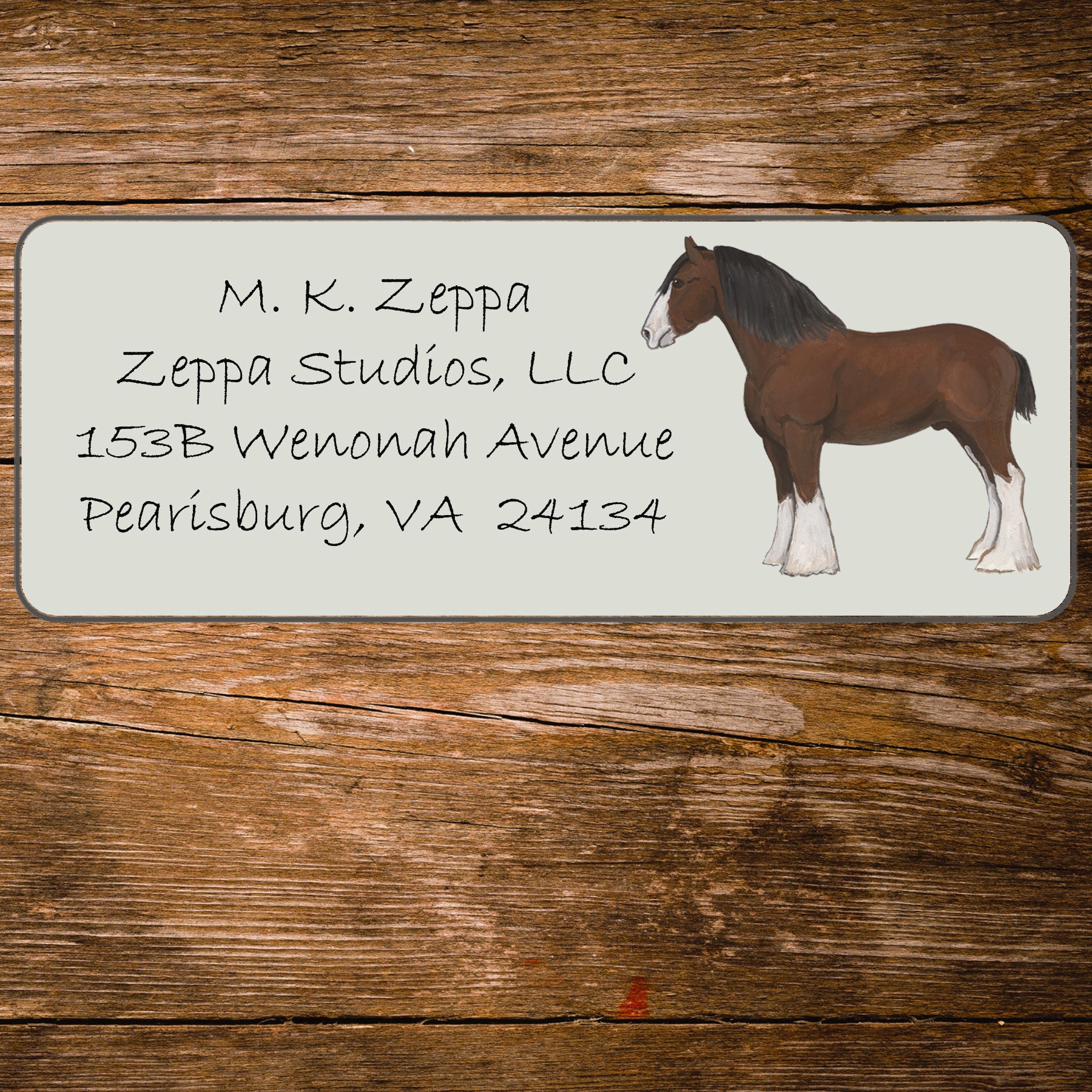 Address Label with an illustration  of a Clydesdale horse.