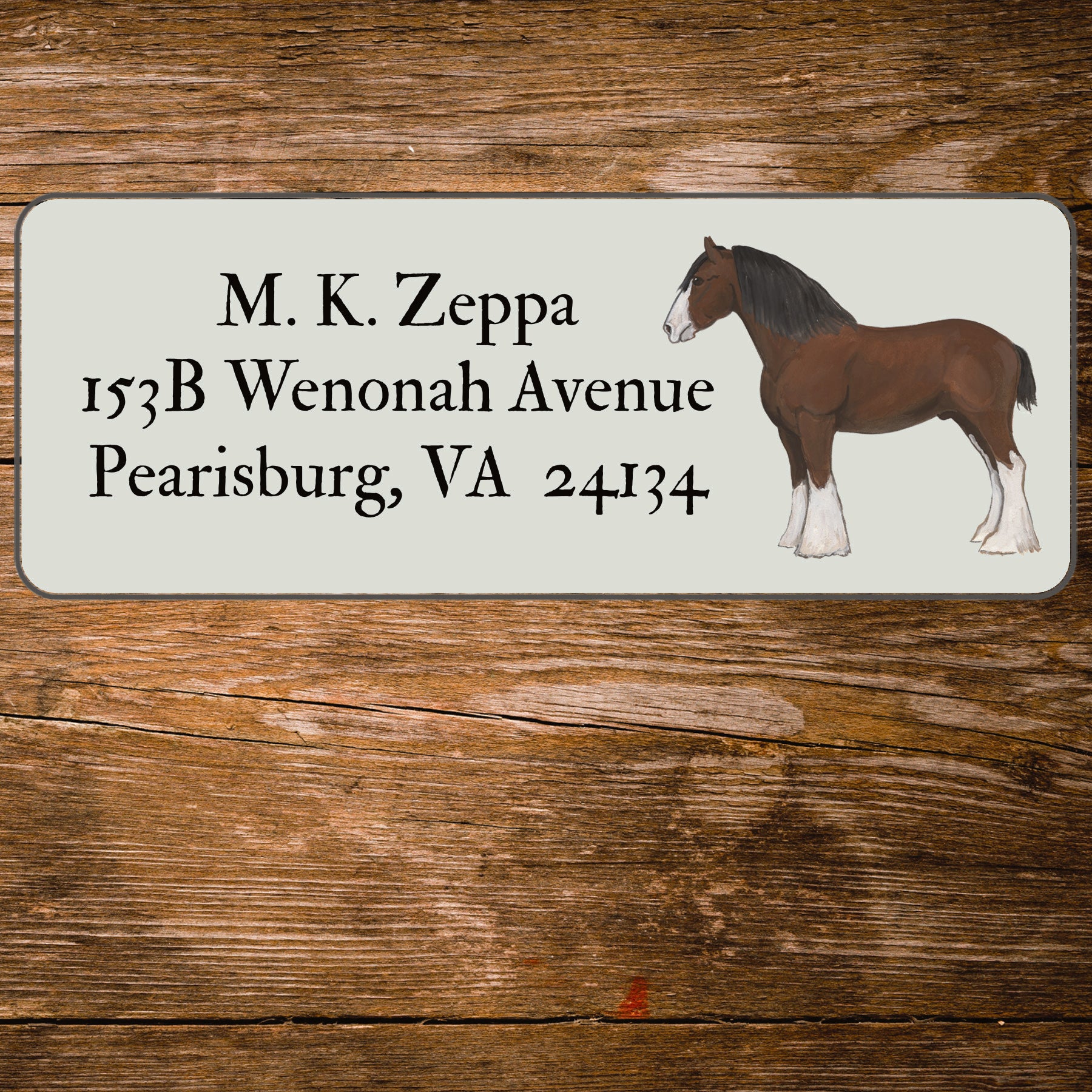 Address Label with an illustration  of a Clydesdale horse.