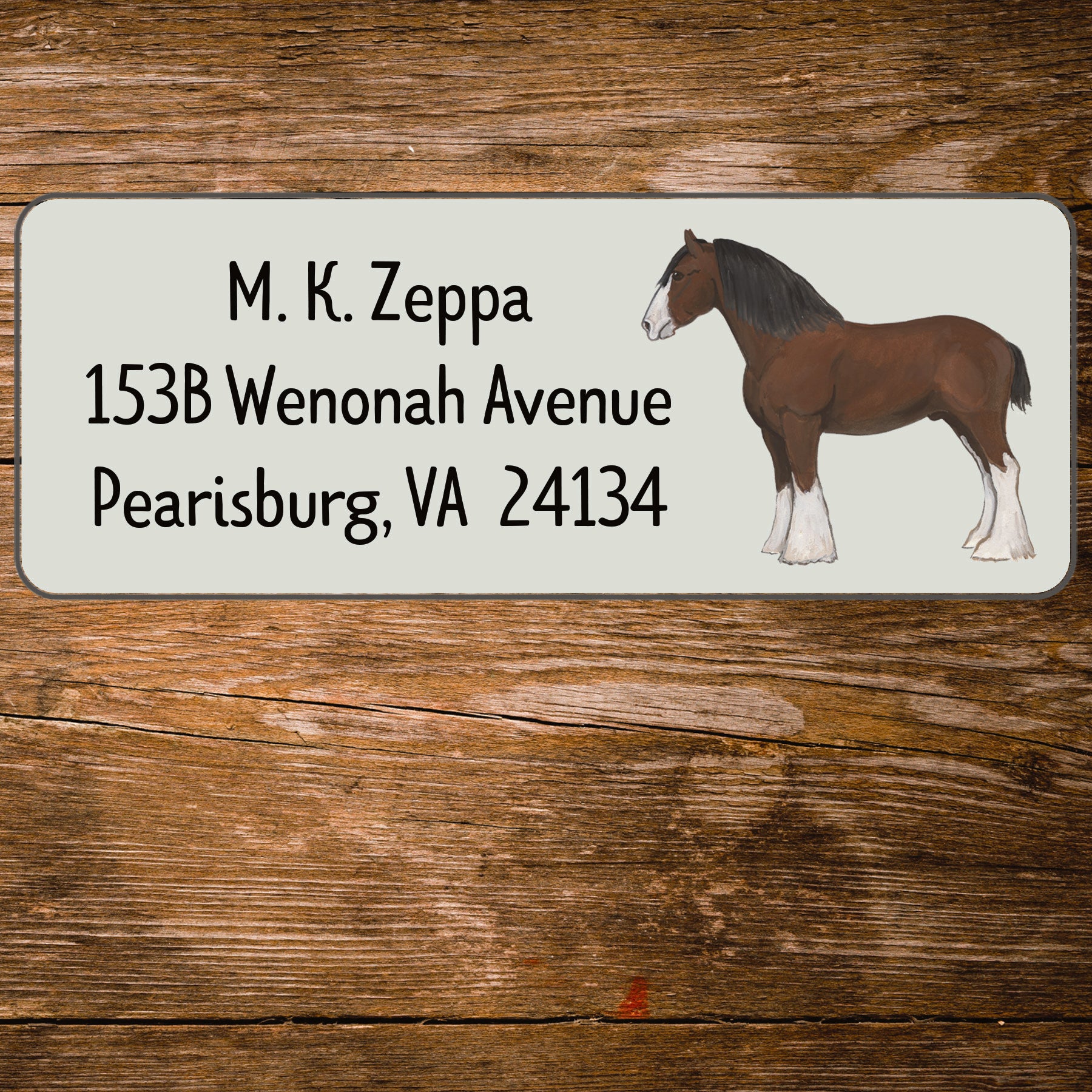 Address Label with an illustration  of a Clydesdale horse.