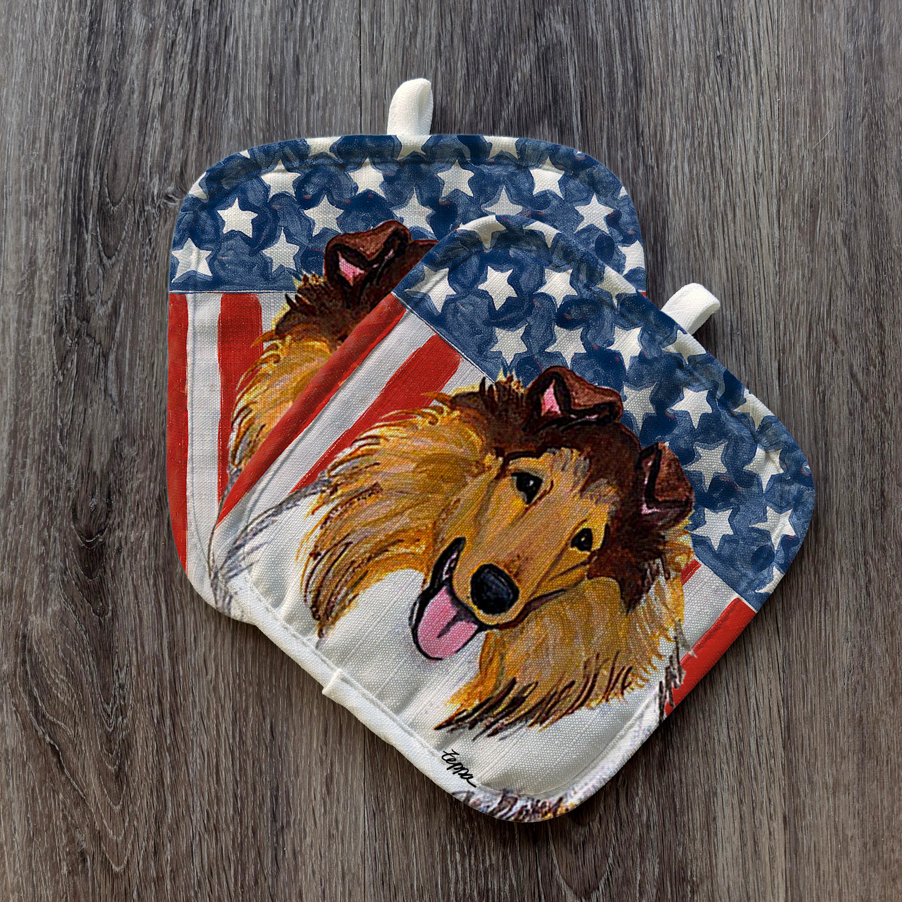 Collie Americana Pot Holder Set