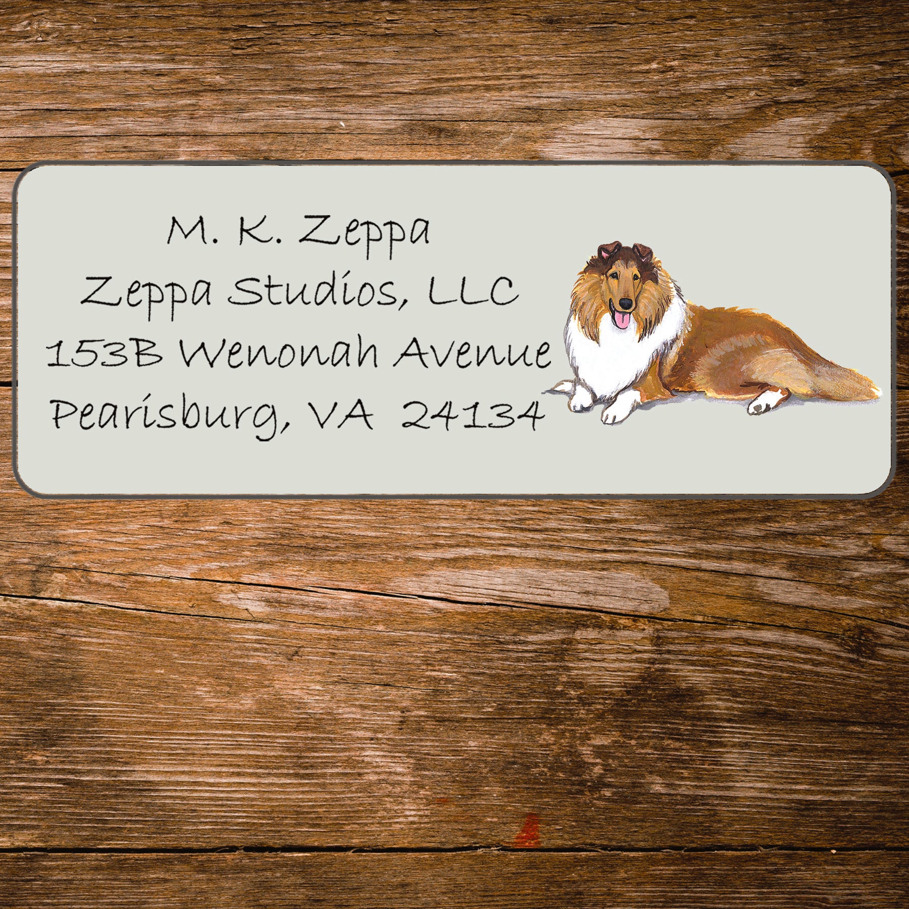 Return address label with a Collie Dog illustration