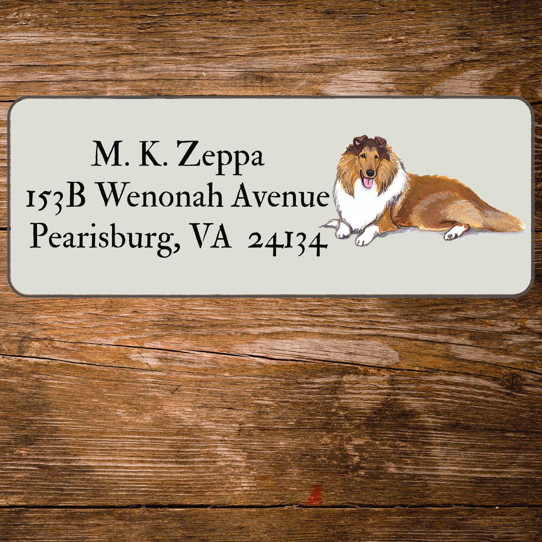 Return address label with a Collie Dog illustration