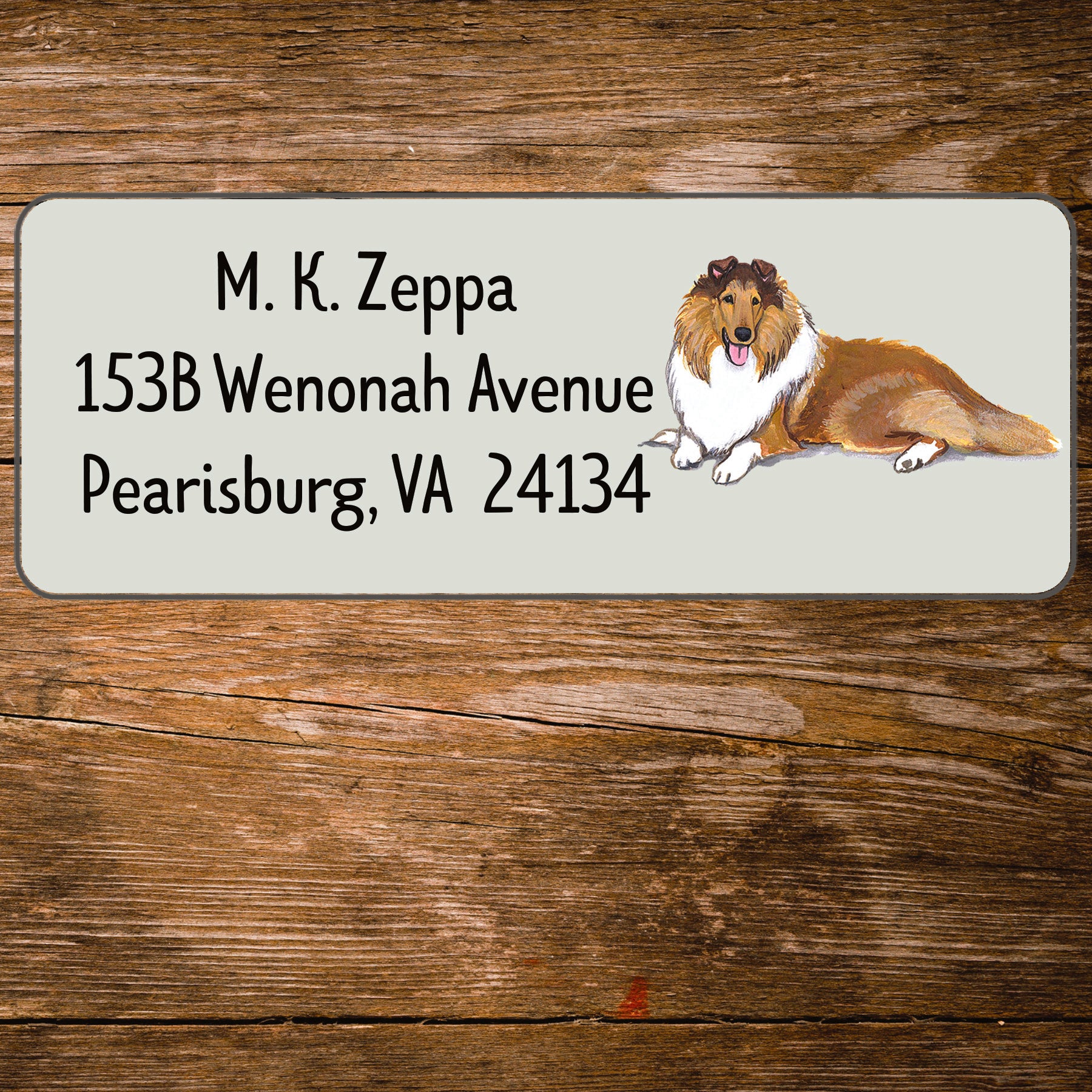 Return address label with a Collie Dog illustration