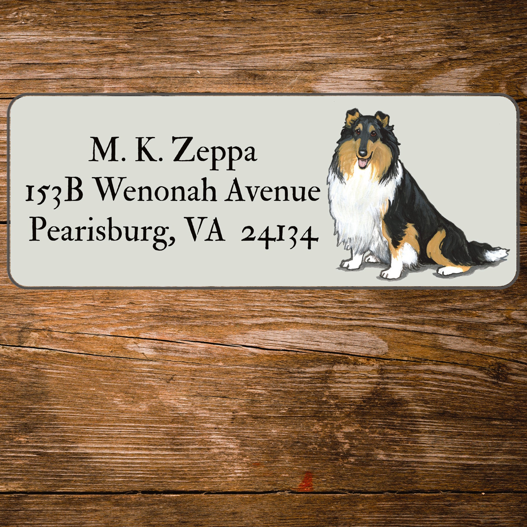 Return address label with a Collie Dog illustration