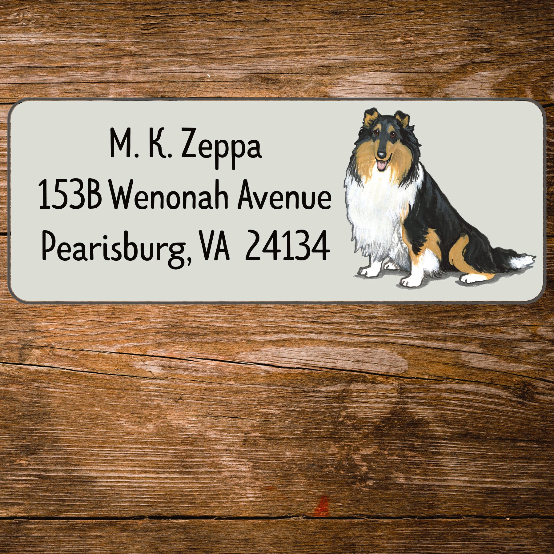 Return address label with a Collie Dog illustration