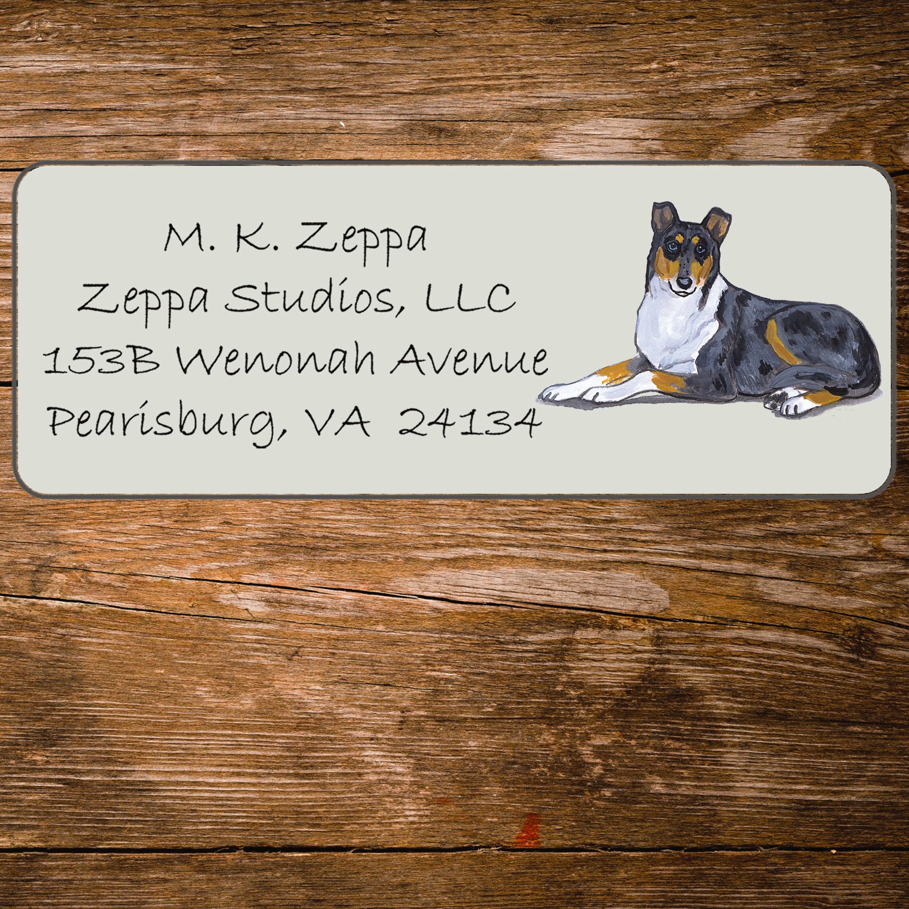 Return address label with a Collie Dog illustration