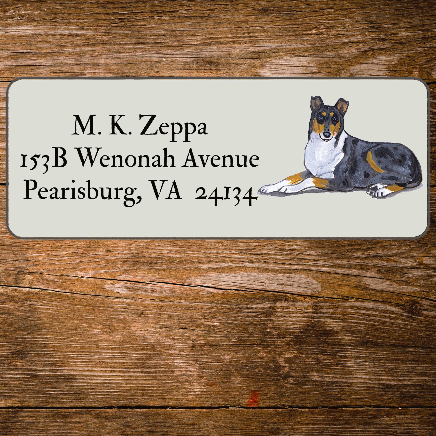 Return address label with a Collie Dog illustration