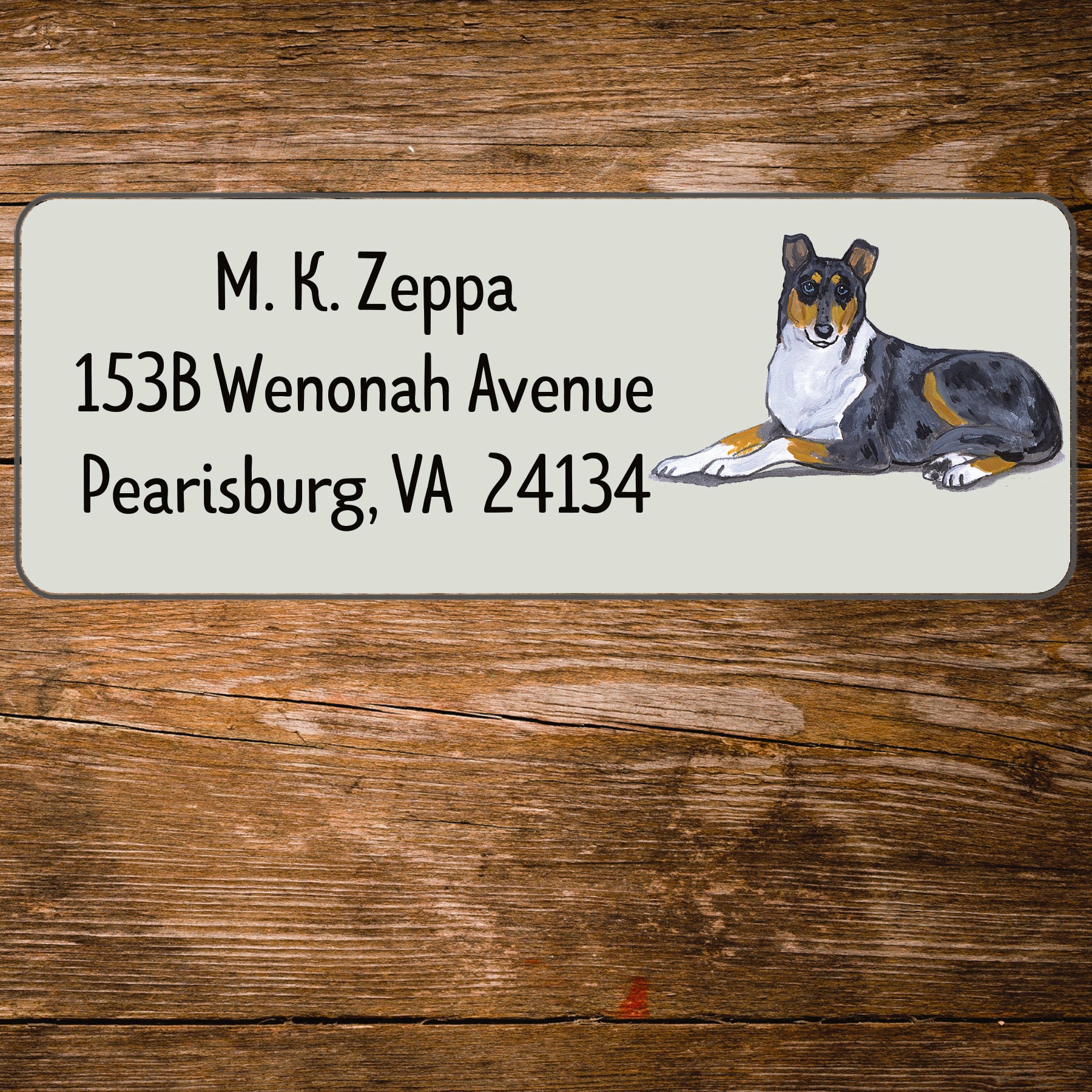 Return address label with a Collie Dog illustration