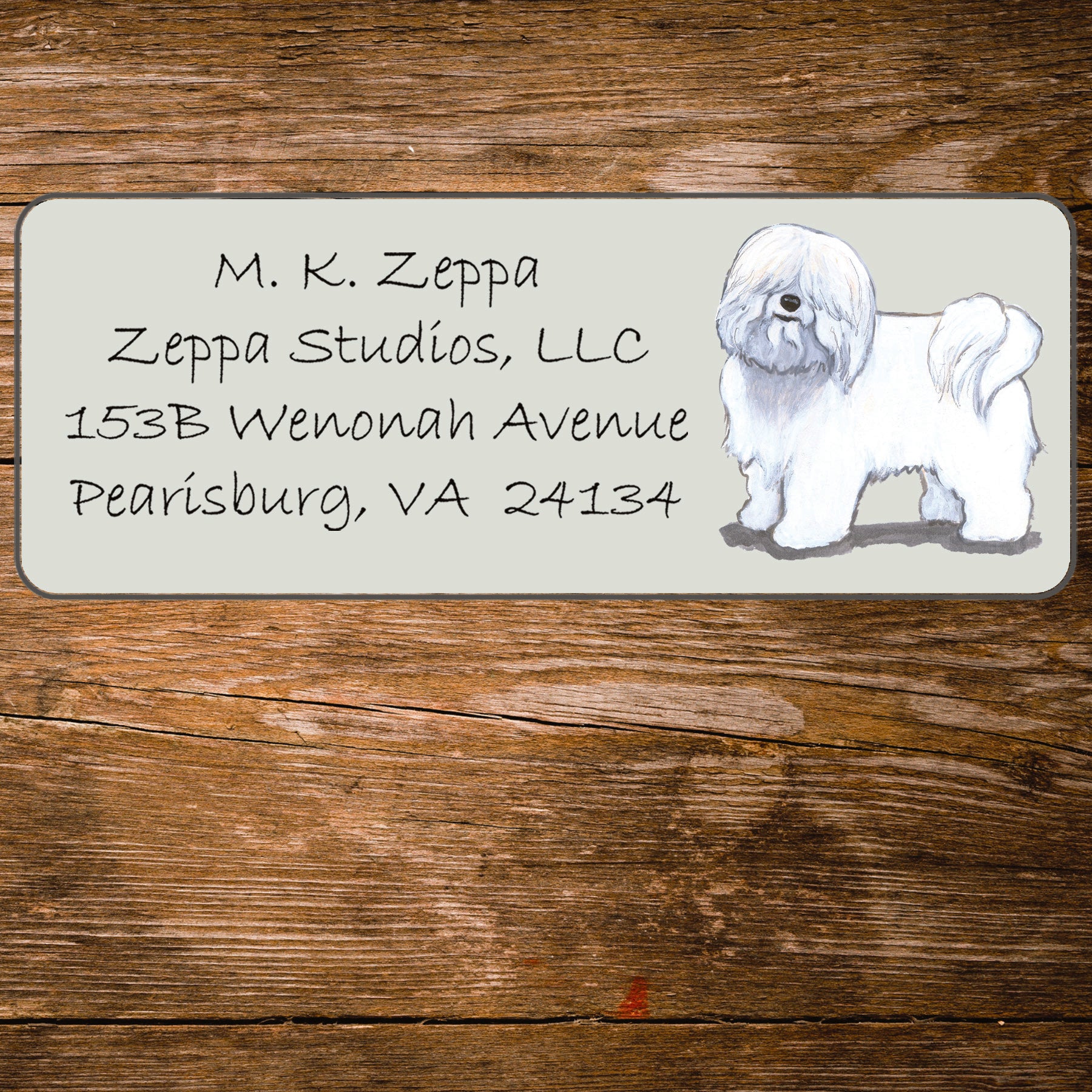 Return address label with a Coton du Tulear illustration 