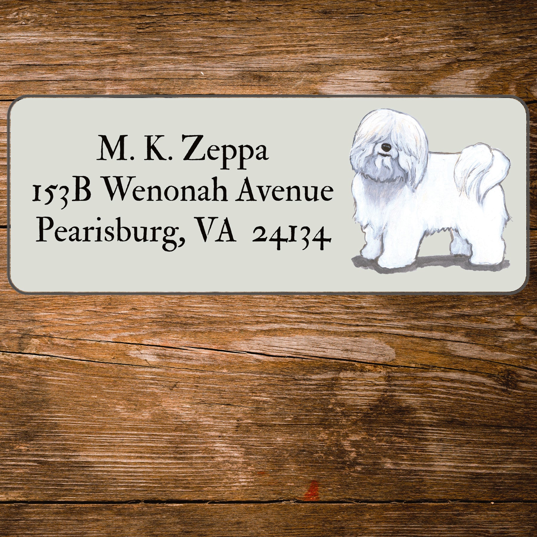 Return address label with a Coton du Tulear illustration 