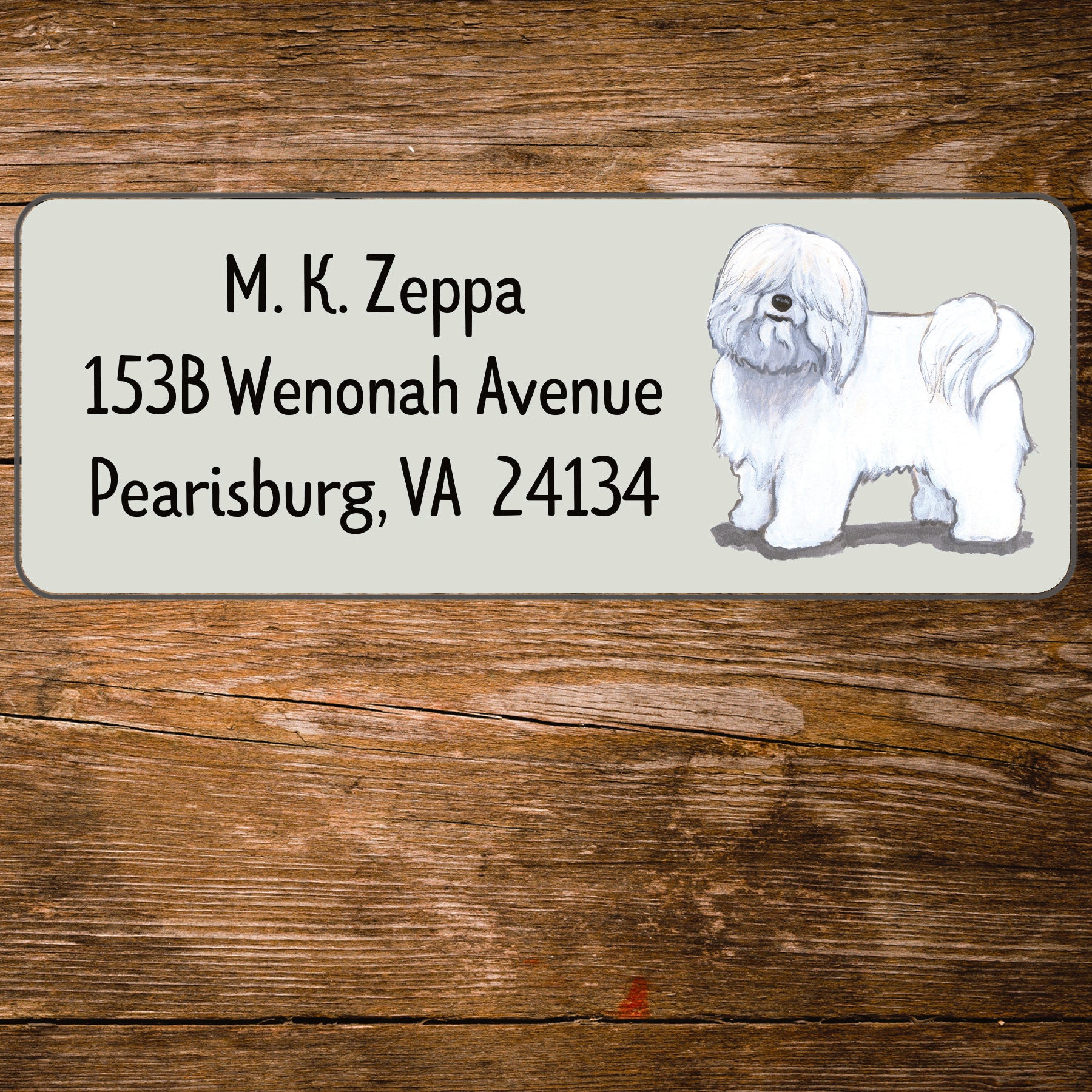 Return address label with a Coton du Tulear illustration 
