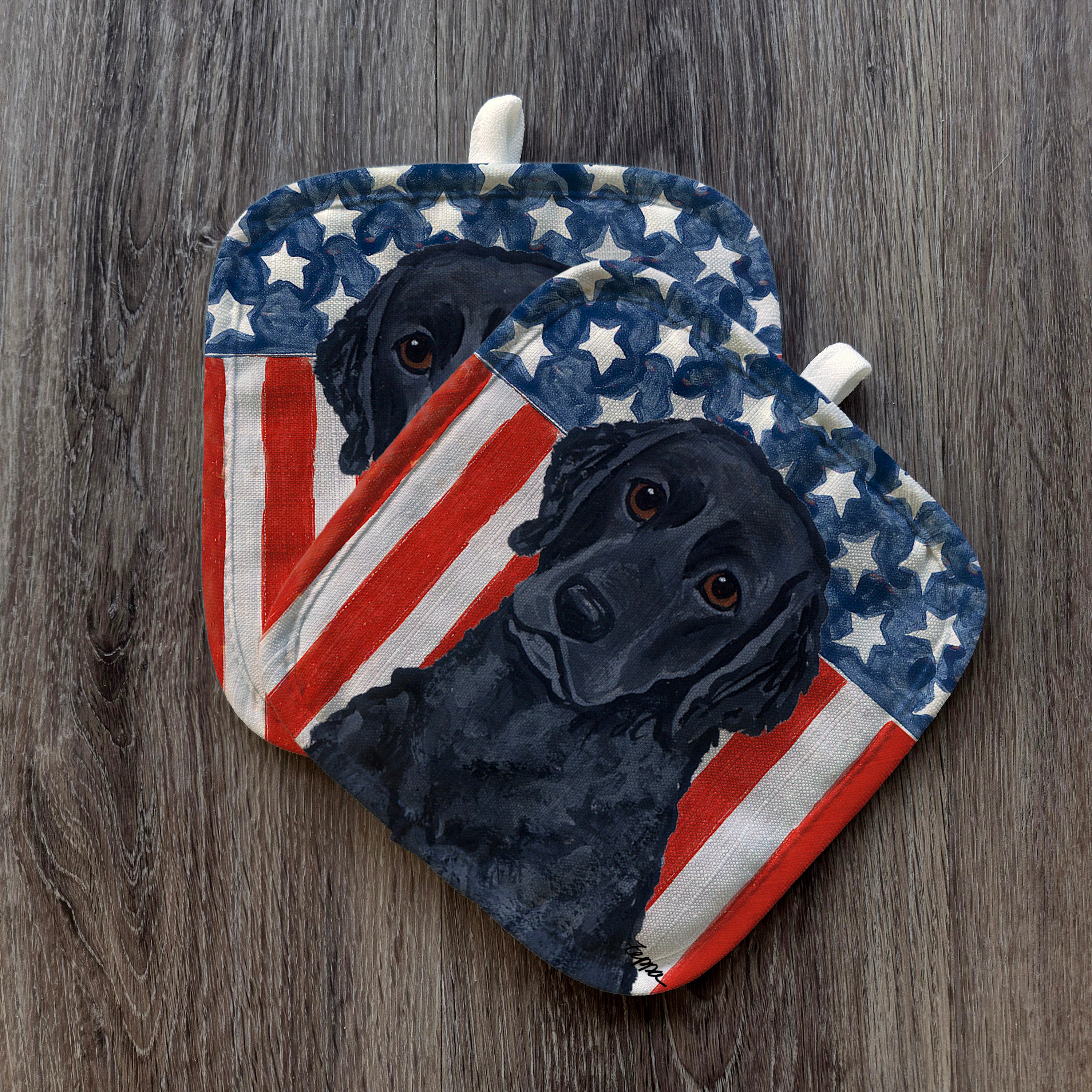 Curly Coated Retriever Americana Pot Holder Set