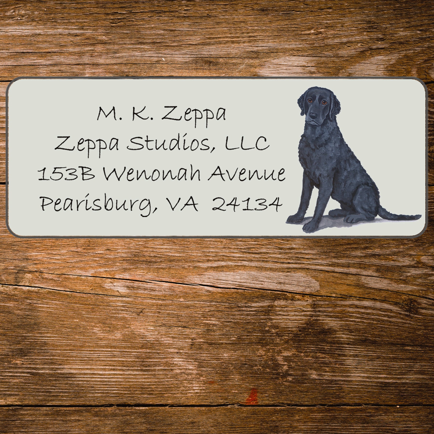 Return address label with a Curly Coated Retriever illustration
