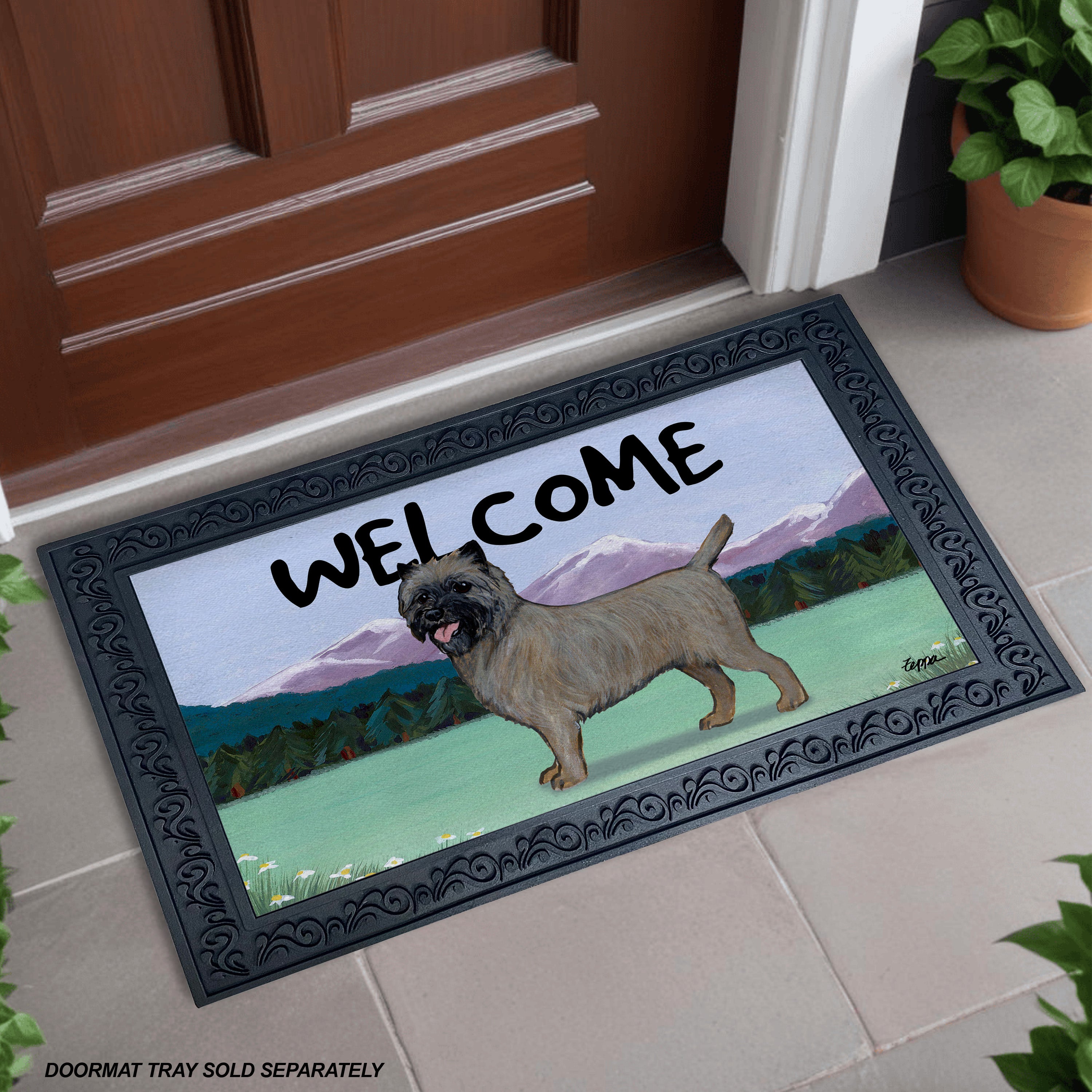 Cairn Terrier Mountain Scene Welcome Mat