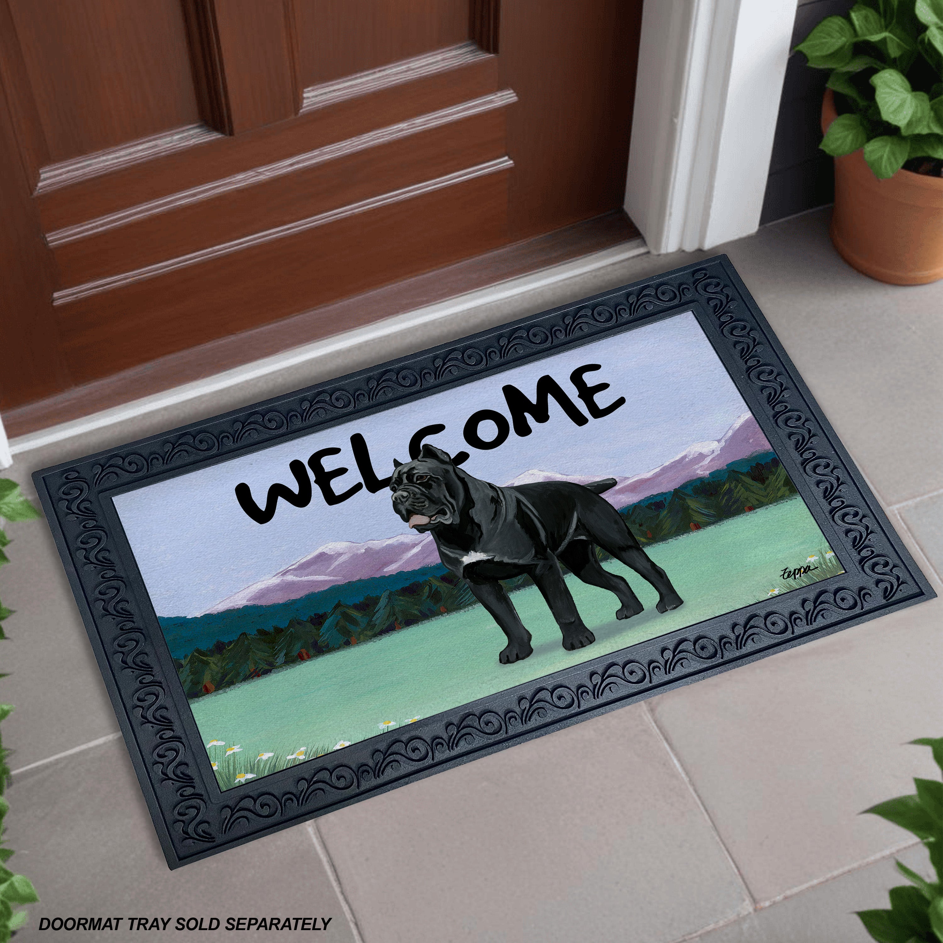 Cane Corso Mountain Scene Welcome Mat