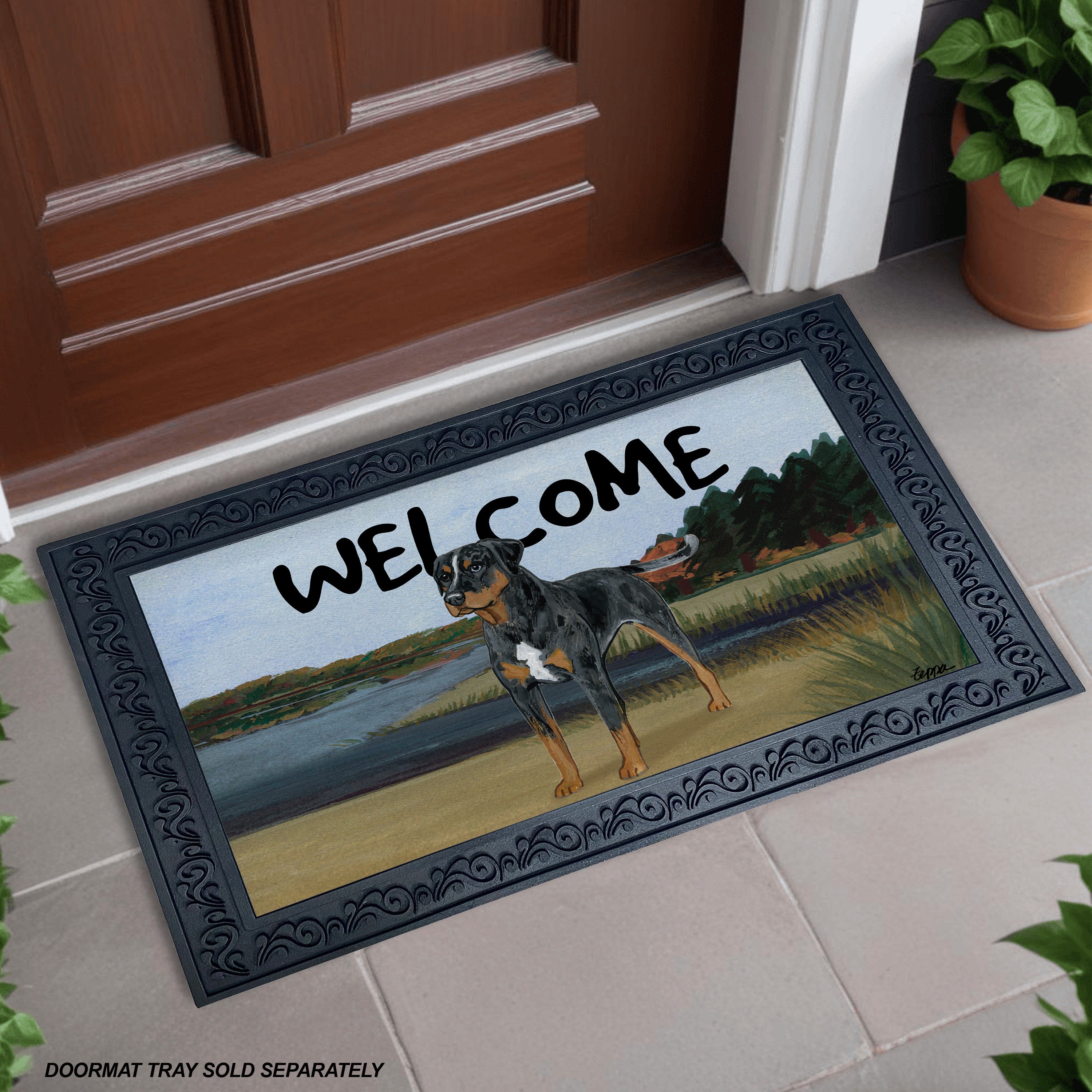 Catahoula Leopard Dog Lake Scene Welcome Mat