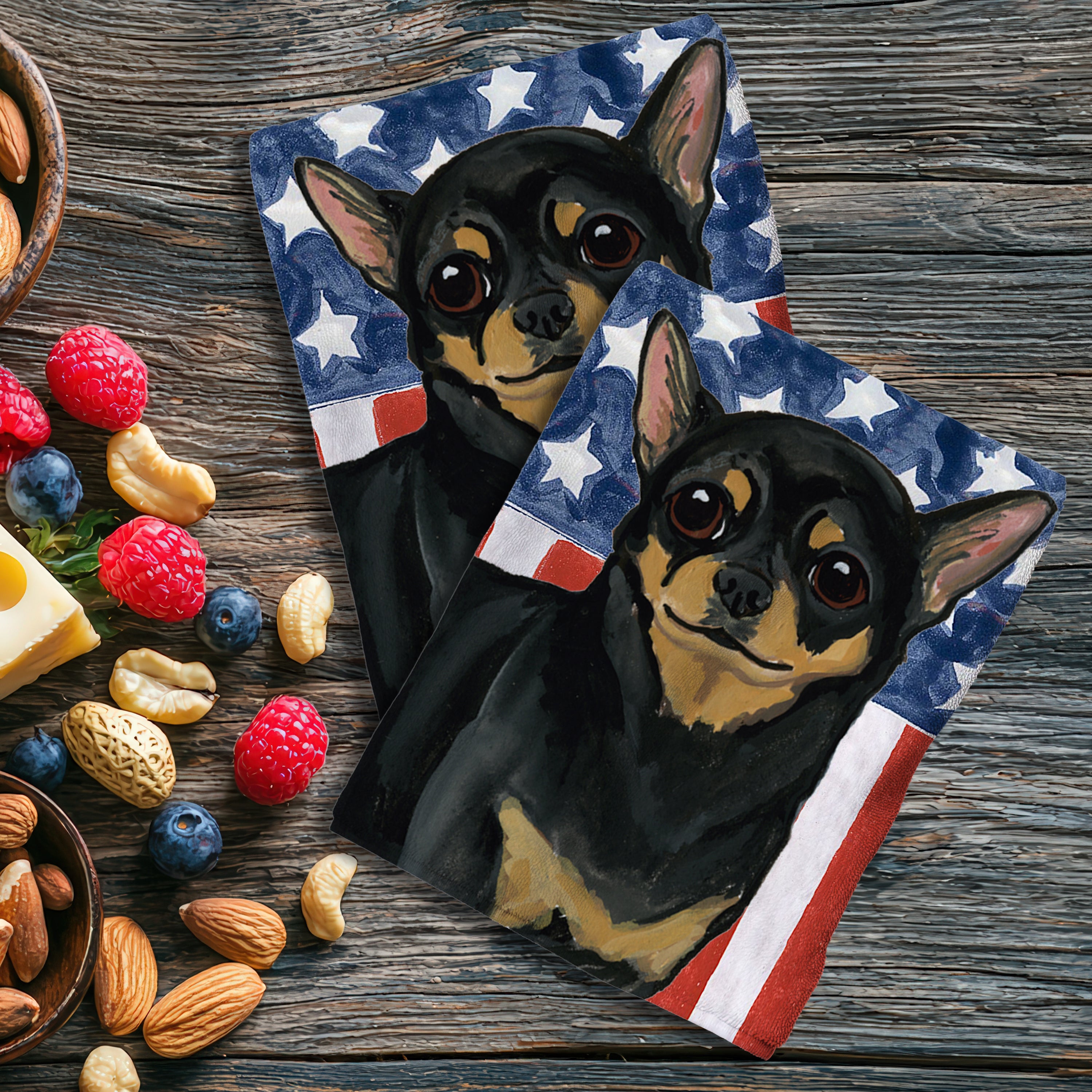 Black and Tan Chihuahua Americana Kitchen Towel Set