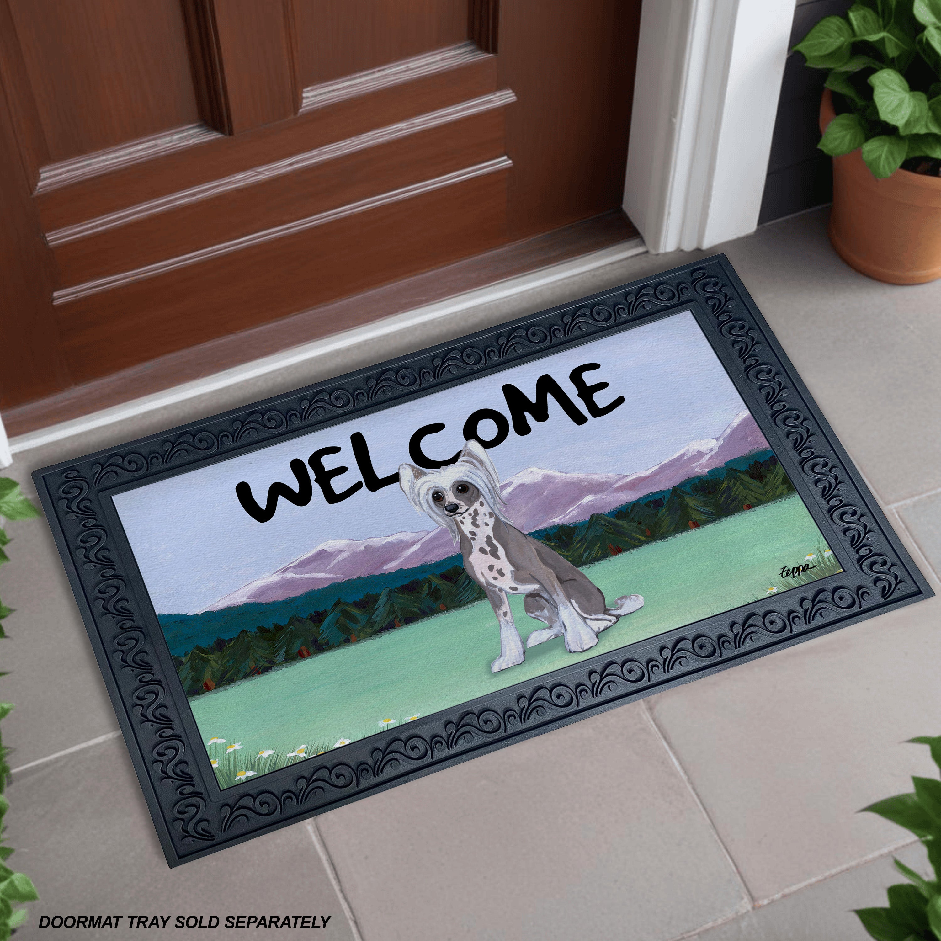 Chinese Crested Mountain Scene Welcome Mat