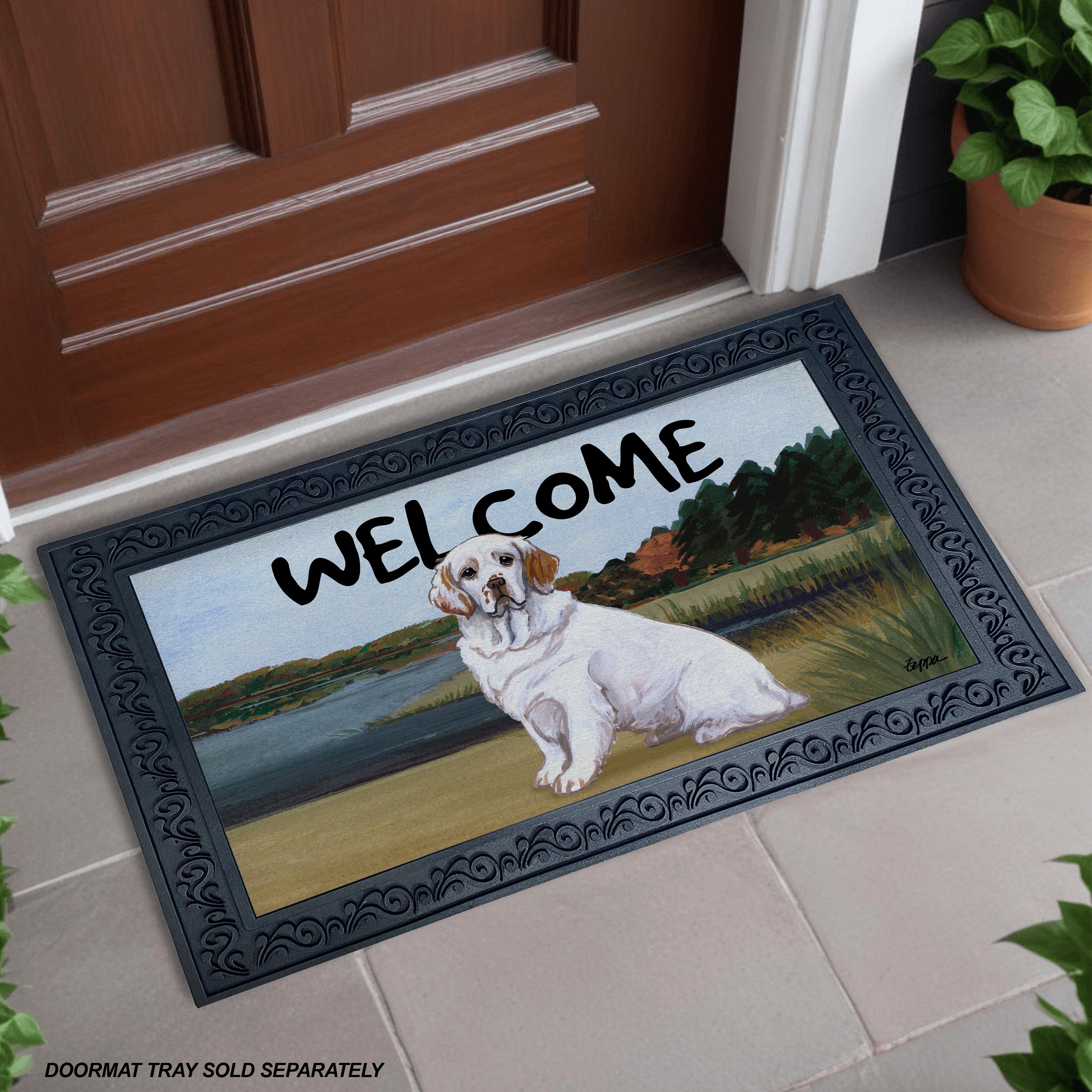 Clumber Spaniel Lake Scene Welcome Mat