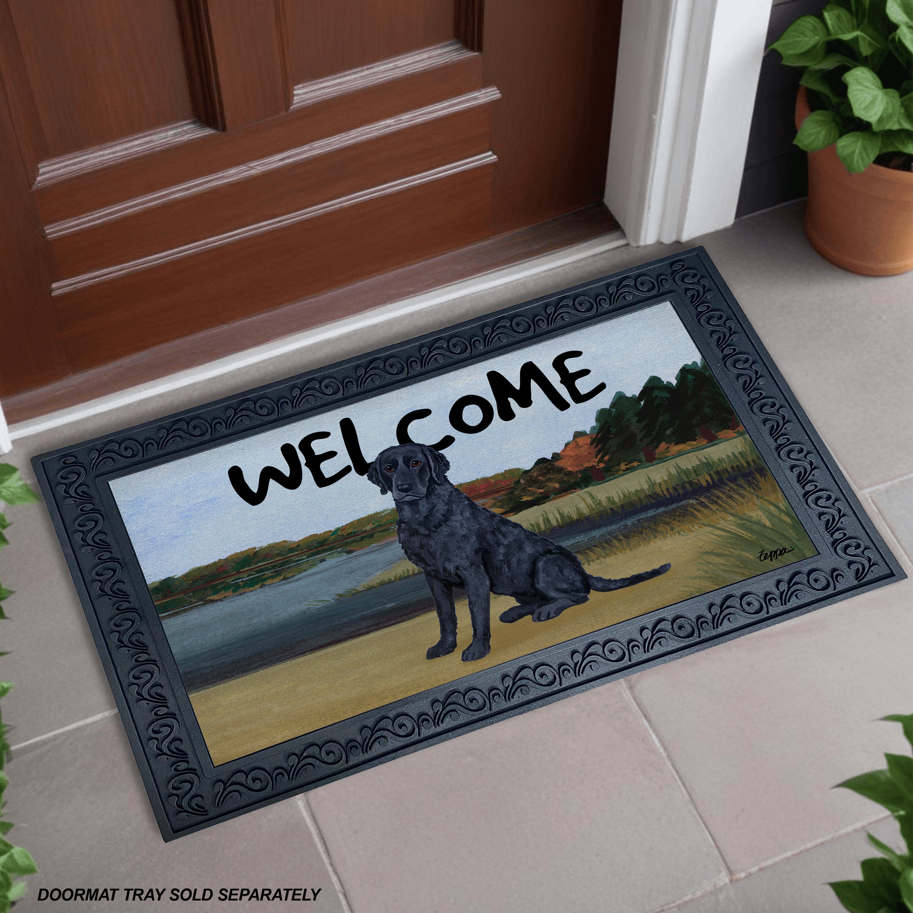 Curly Coated Retriever Lake Scene Welcome Mat