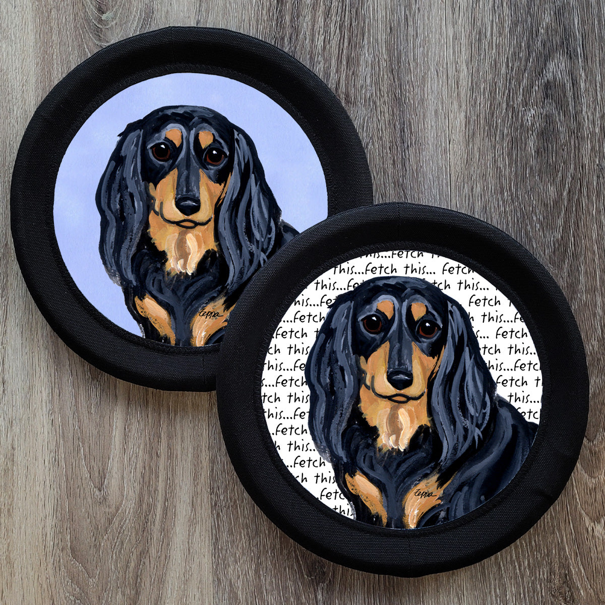 Black Longhaired Dachshund FotoFrisby Flying Disk Dog Toy