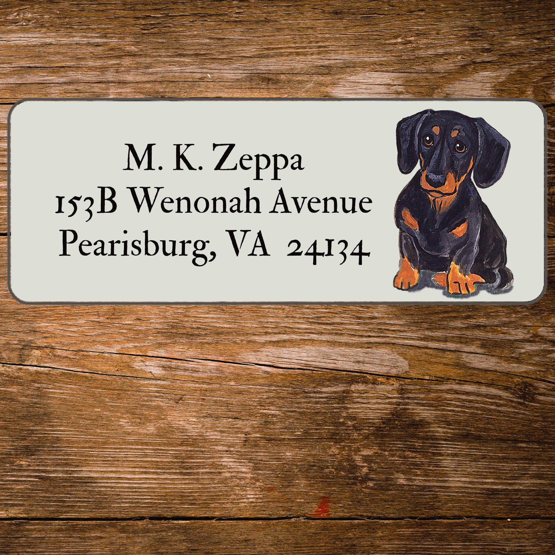 Return address label with a Dachshund illustration