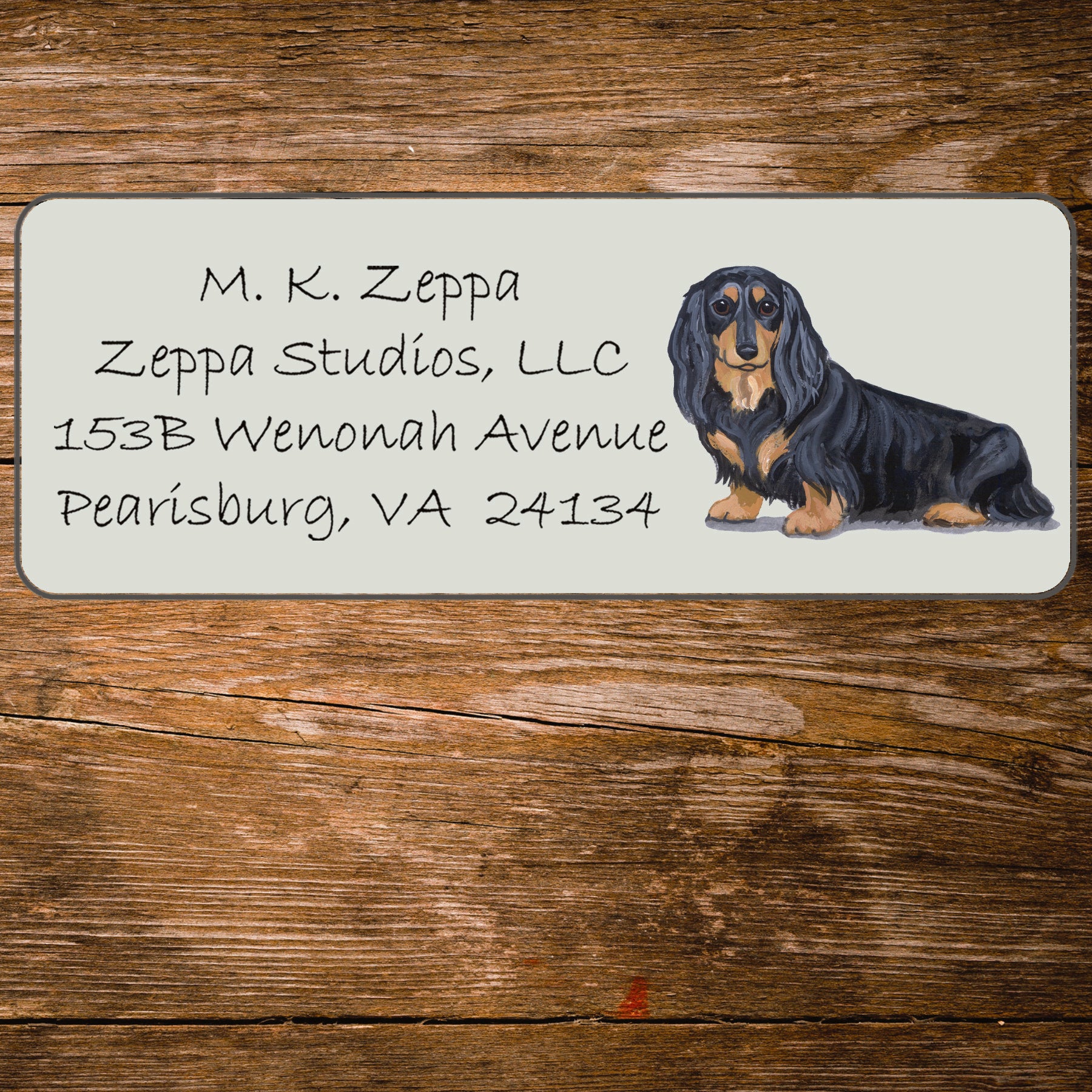 Return address label with a Dachshund illustration