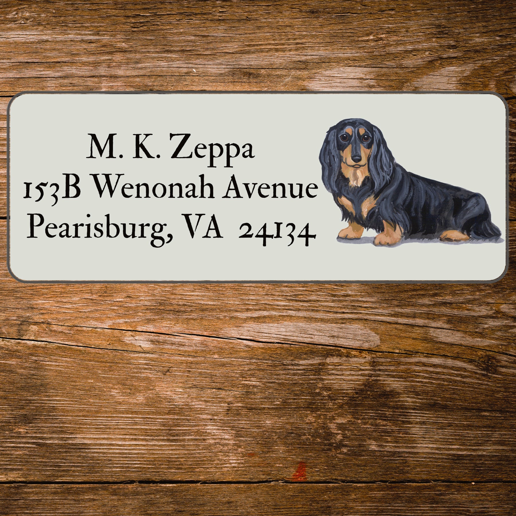 Return address label with a Dachshund illustration