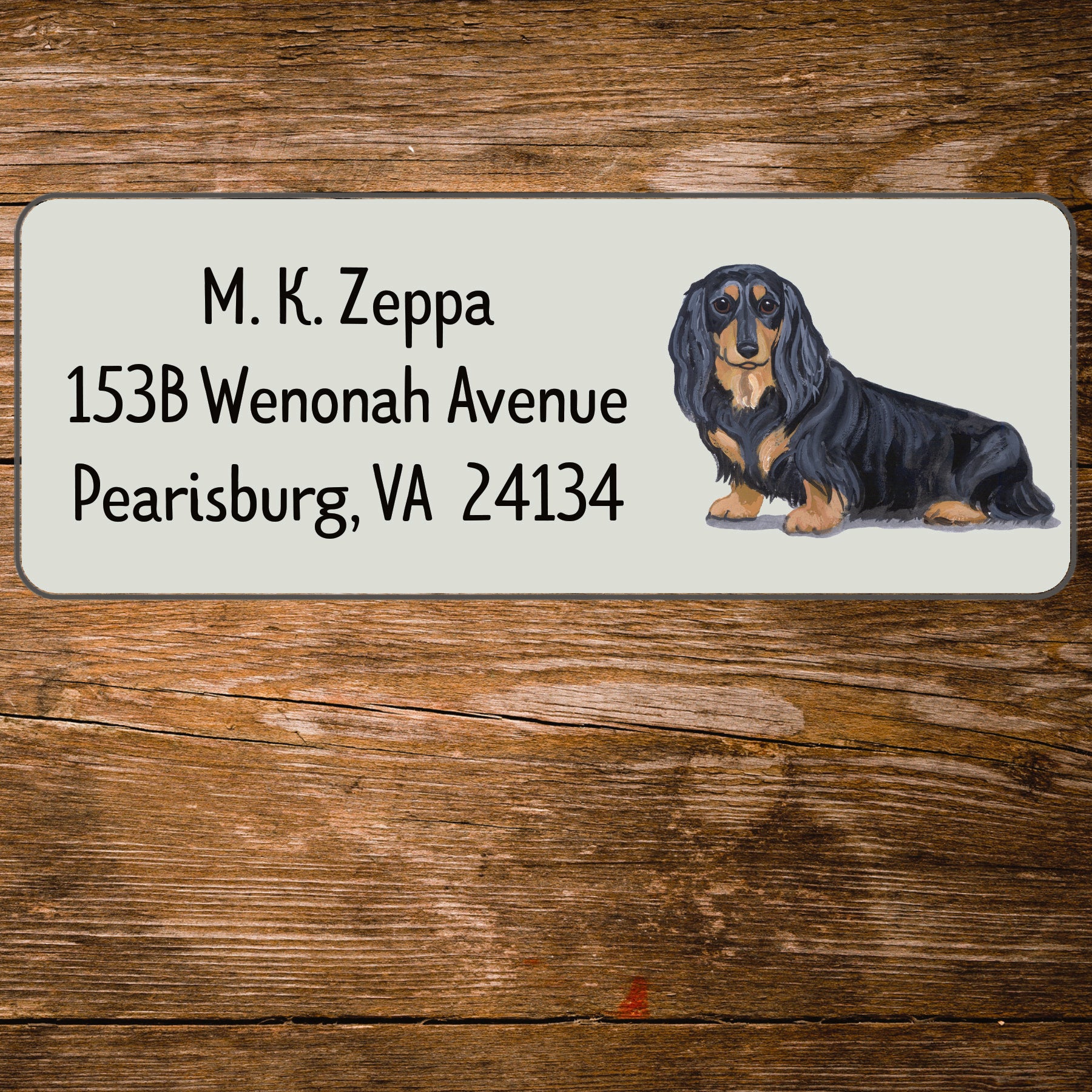 Return address label with a Dachshund illustration