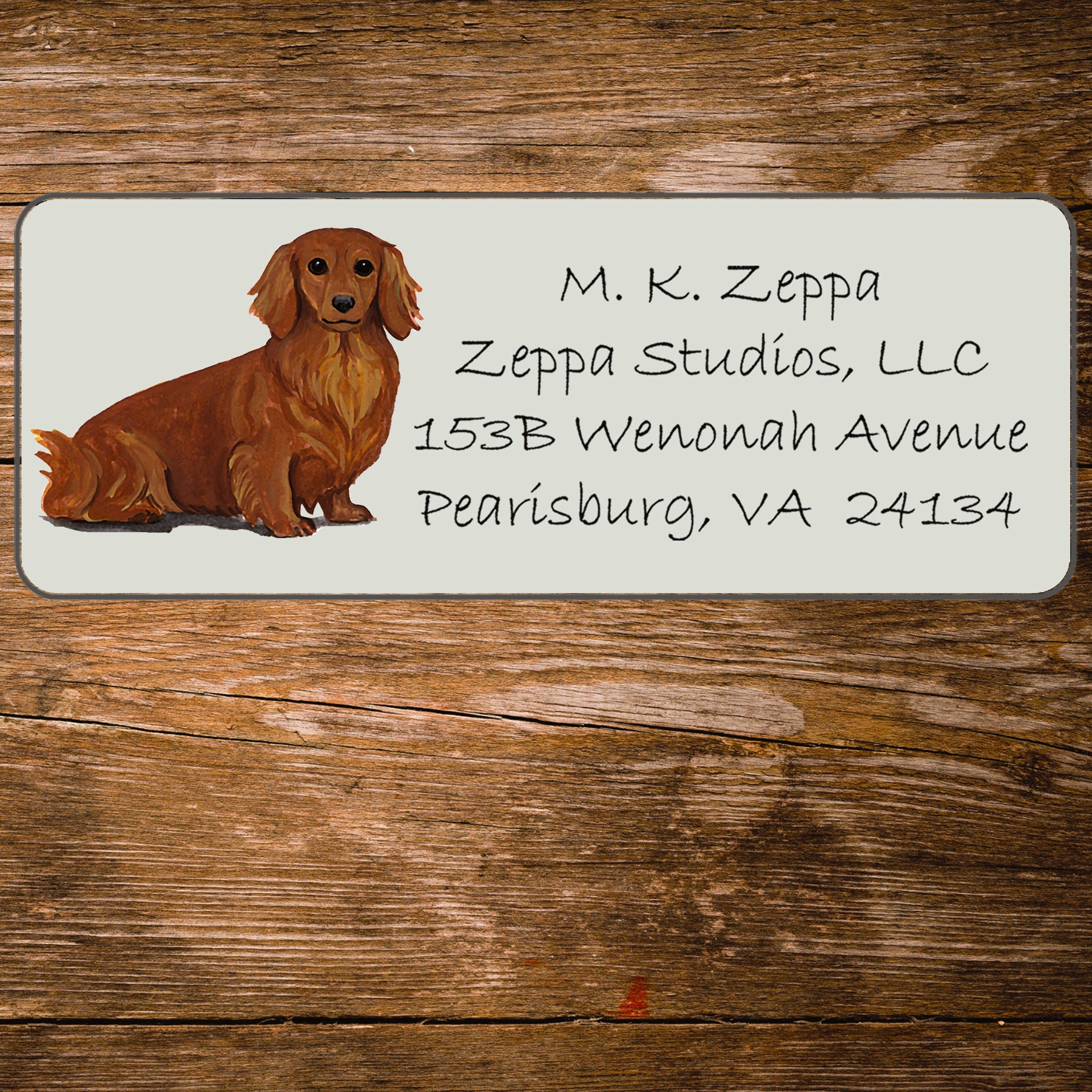 Return address label with a Dachshund illustration