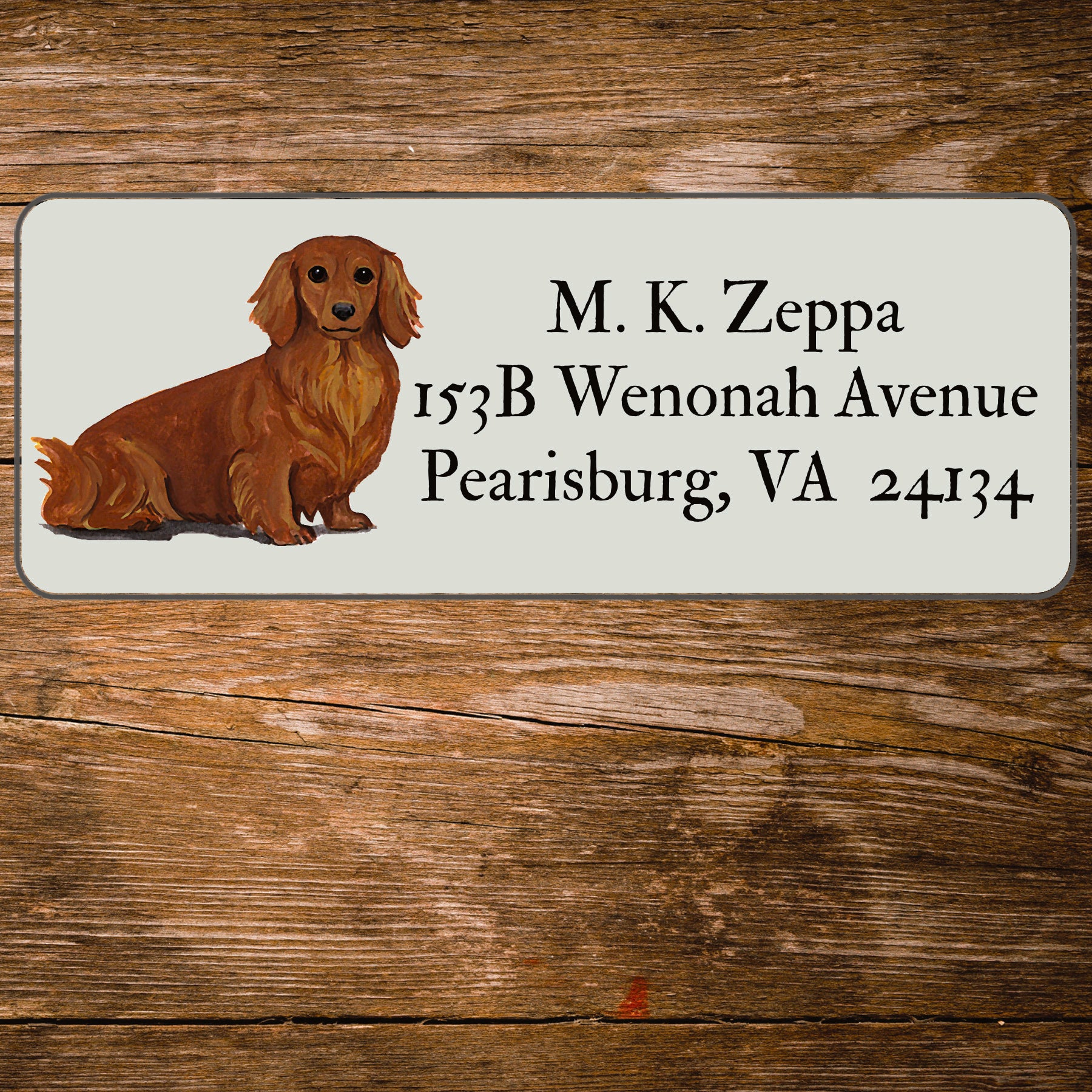 Return address label with a Dachshund illustration