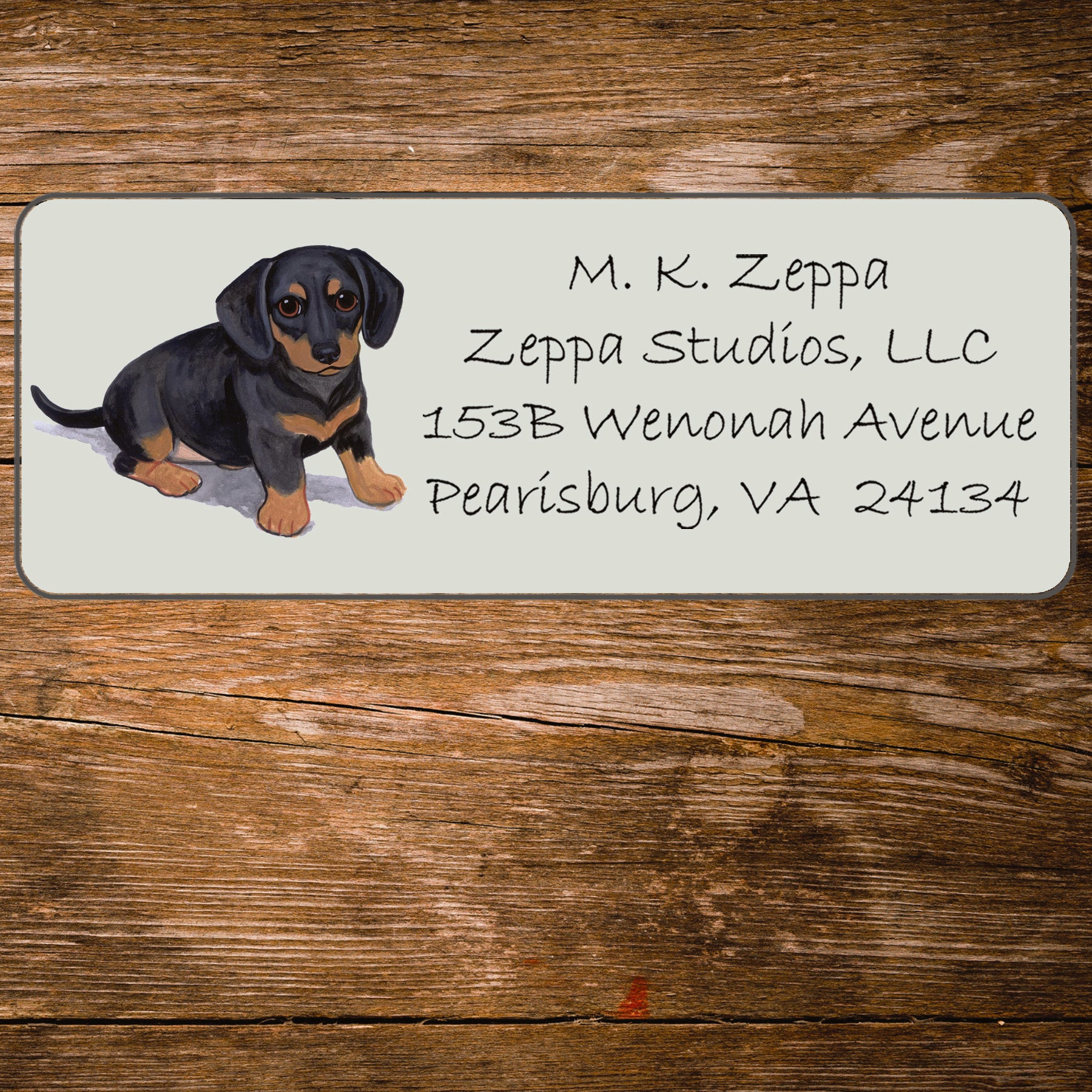 Return address label with a Dachshund illustration