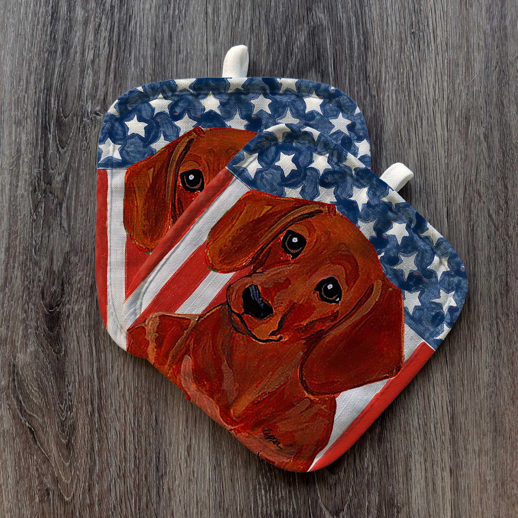 Red Dachshund Americana Pot Holder Set