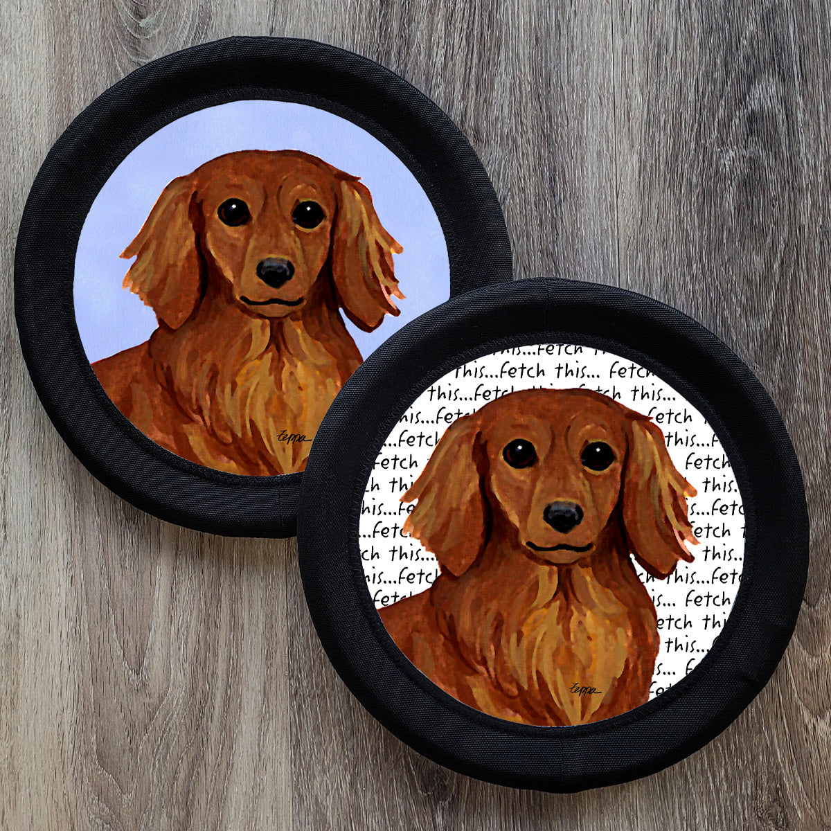 Red Longhaired Dachshund FotoFrisby Flying Disk Dog Toy