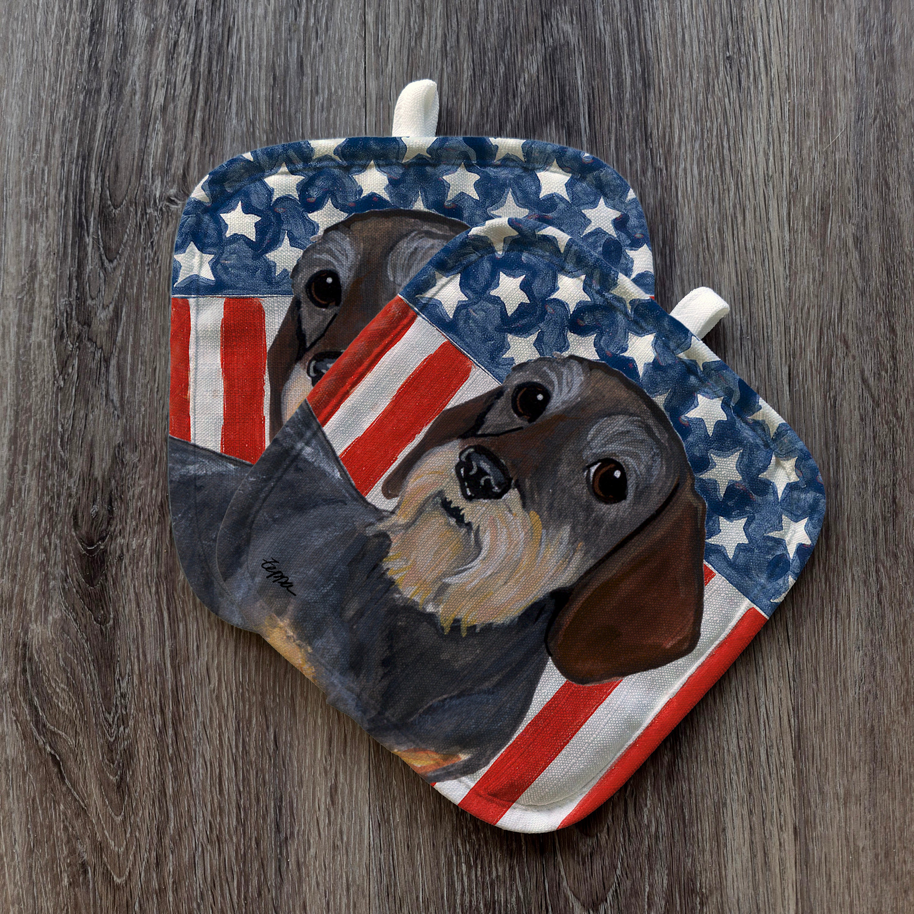 Wirehaired Dachshund Americana Pot Holder Set