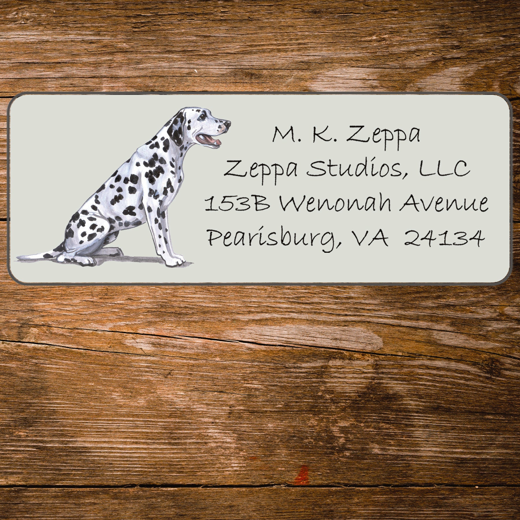 Return address label with a Dalmatian illustration