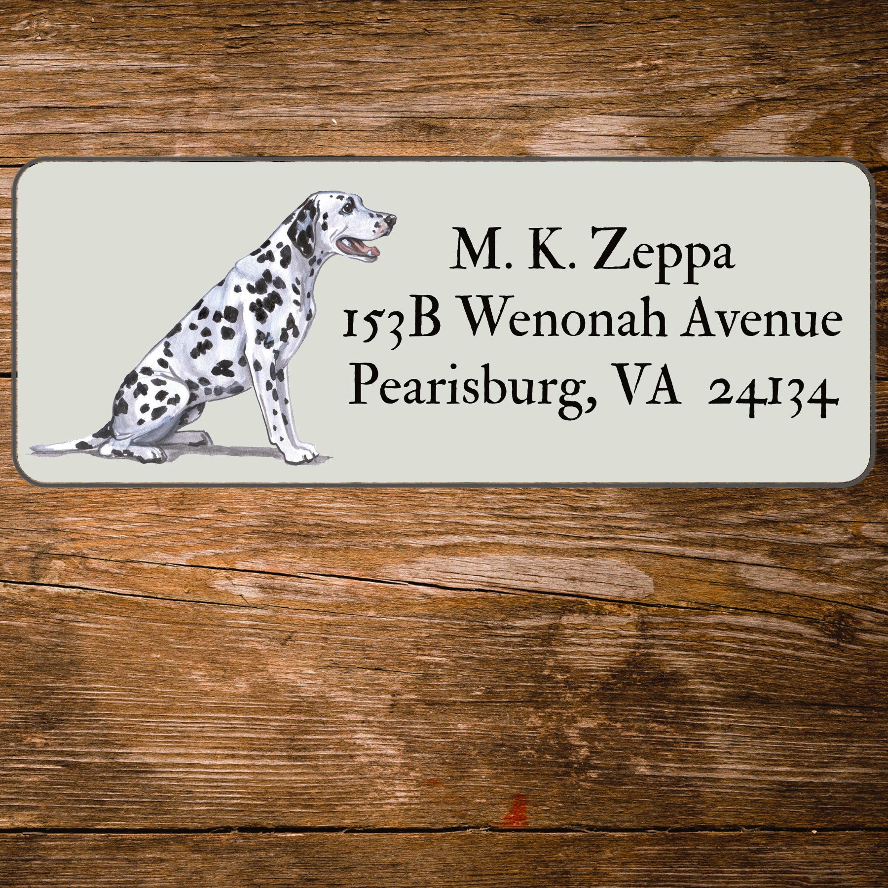 Return address label with a Dalmatian illustration