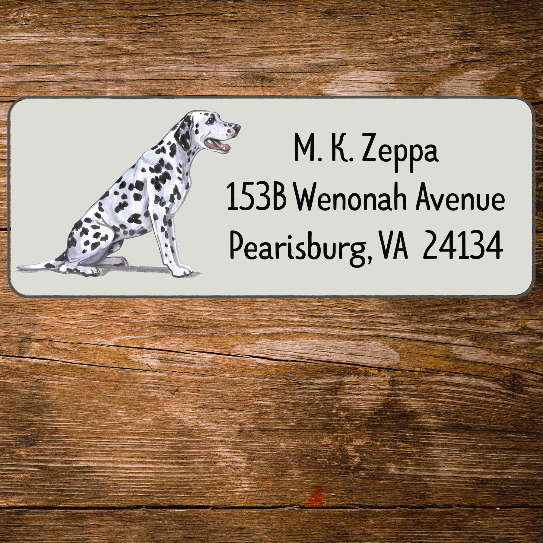 Return address label with a Dalmatian illustration
