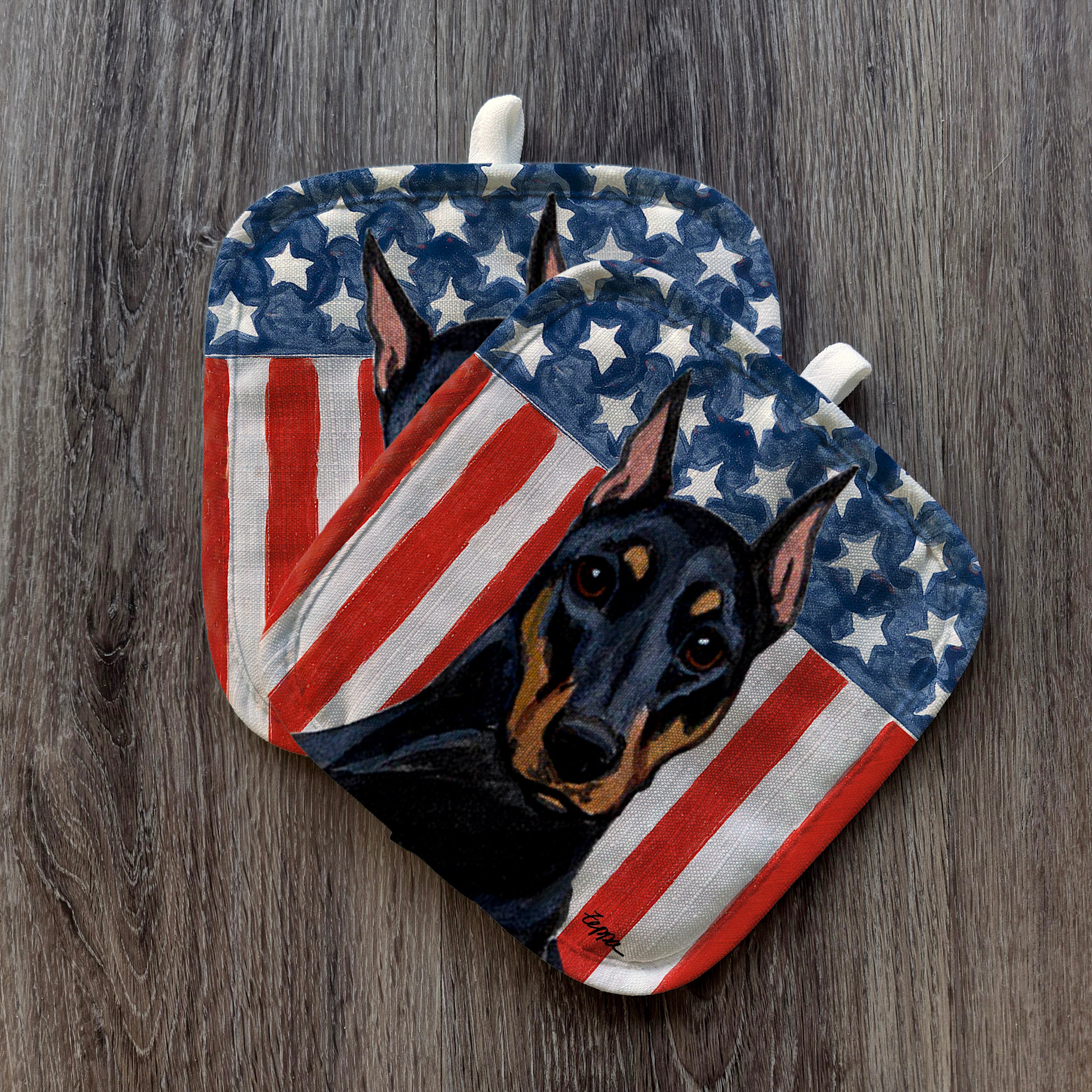 Doberman Pinscher Americana Pot Holder Set