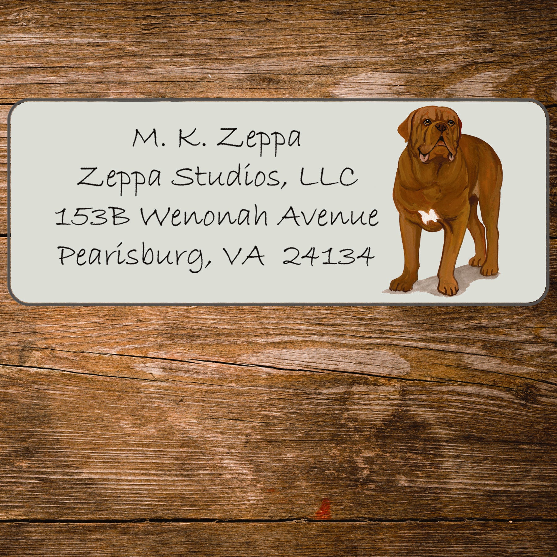 Return address label with a Dogue du Bordeaux illustration