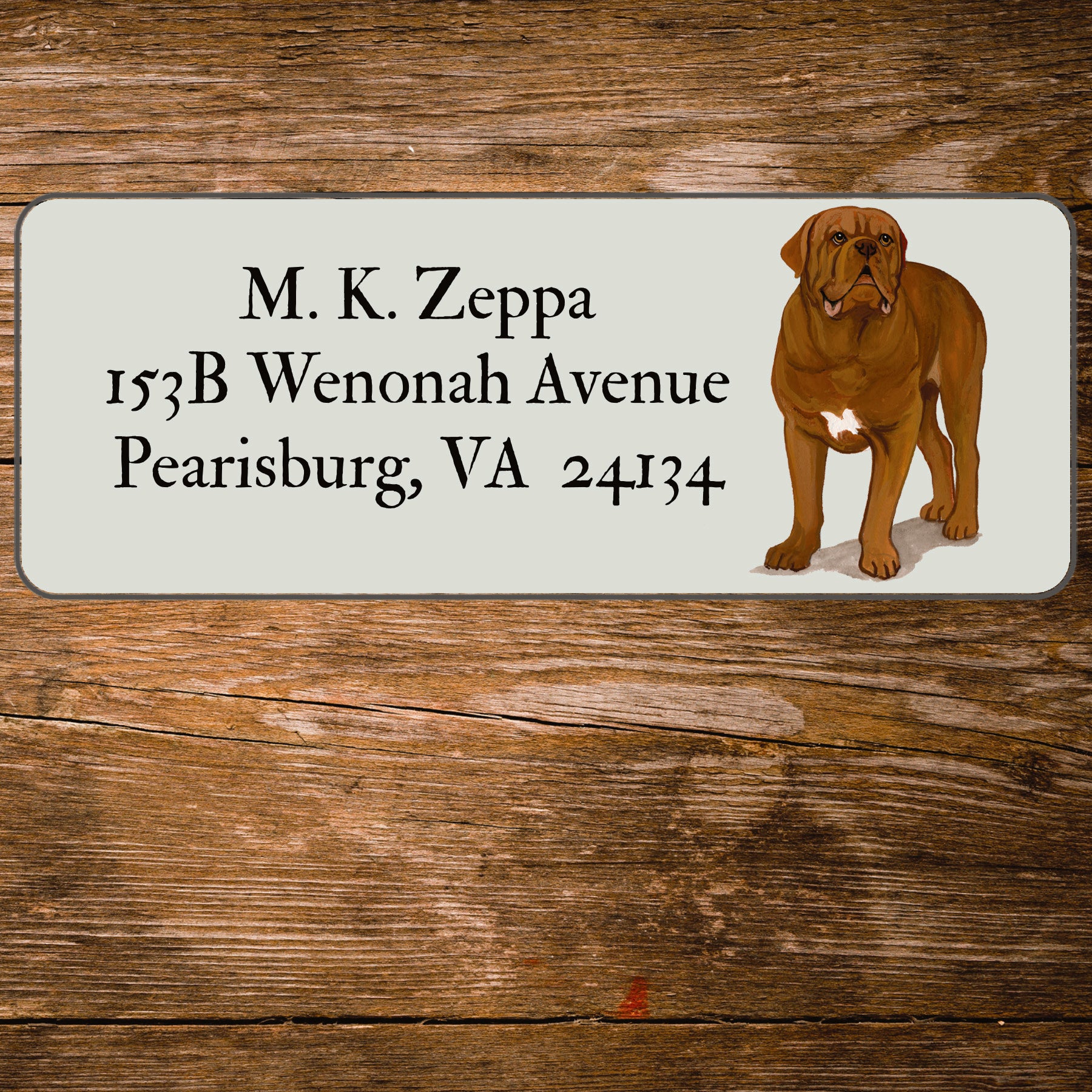 Return address label with a Dogue du Bordeaux illustration