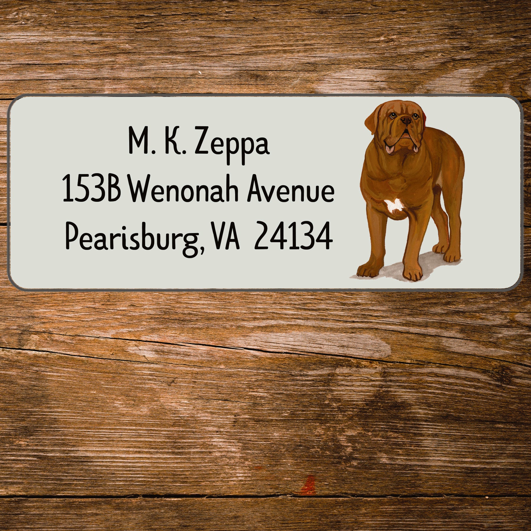 Return address label with a Dogue du Bordeaux illustration