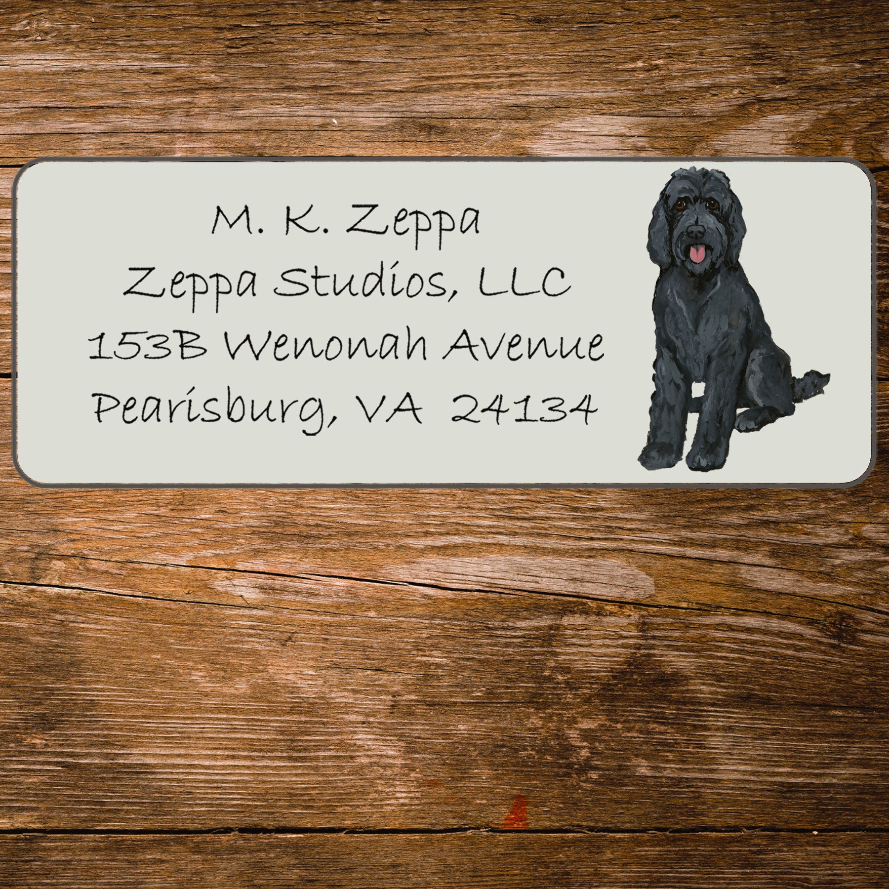 Return address label with a Labradoodle illustration