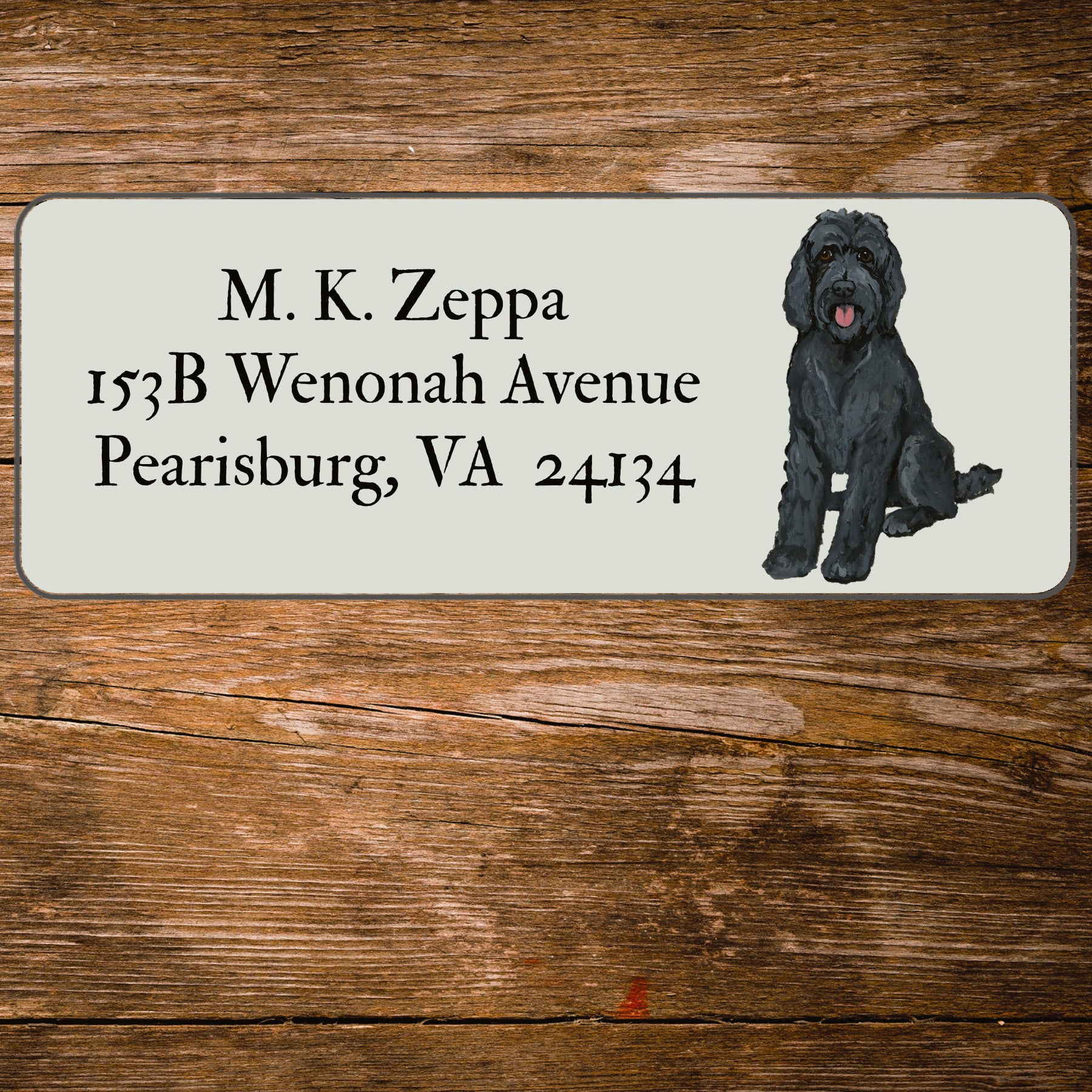 Return address label with a Labradoodle illustration