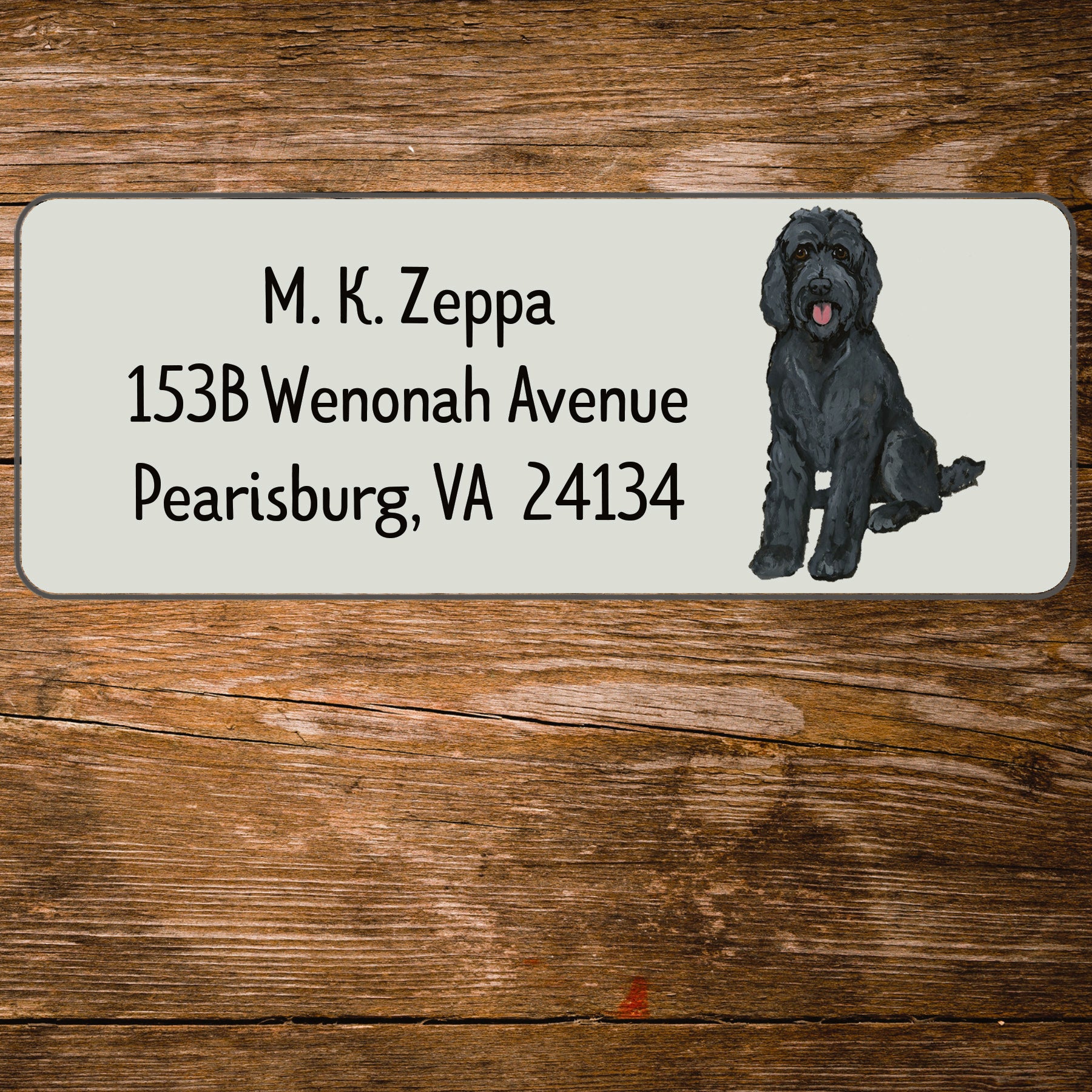 Return address label with a Labradoodle illustration