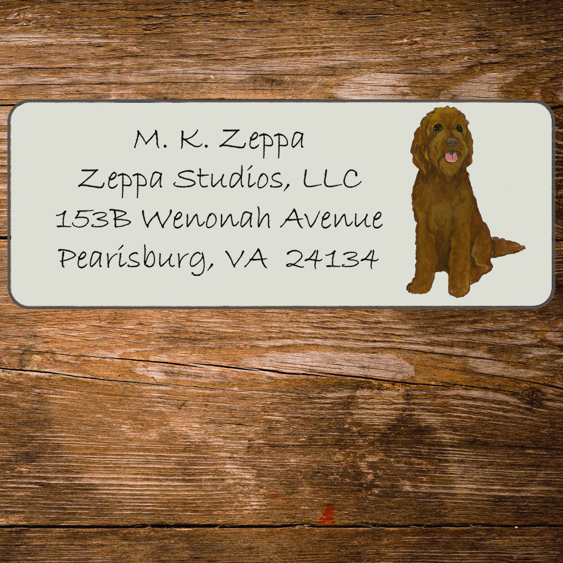 Return address label with a Labradoodle illustration