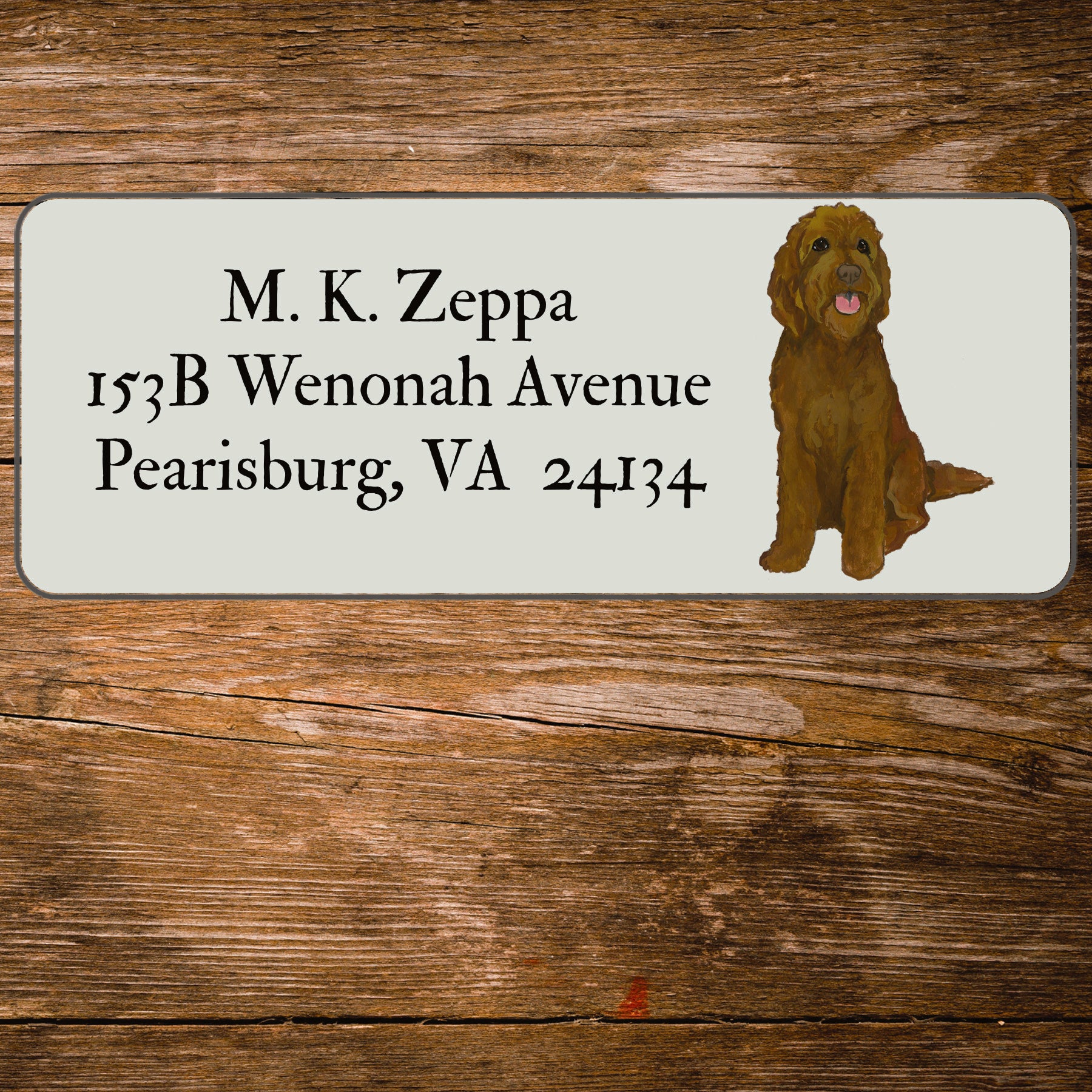 Return address label with a Labradoodle illustration