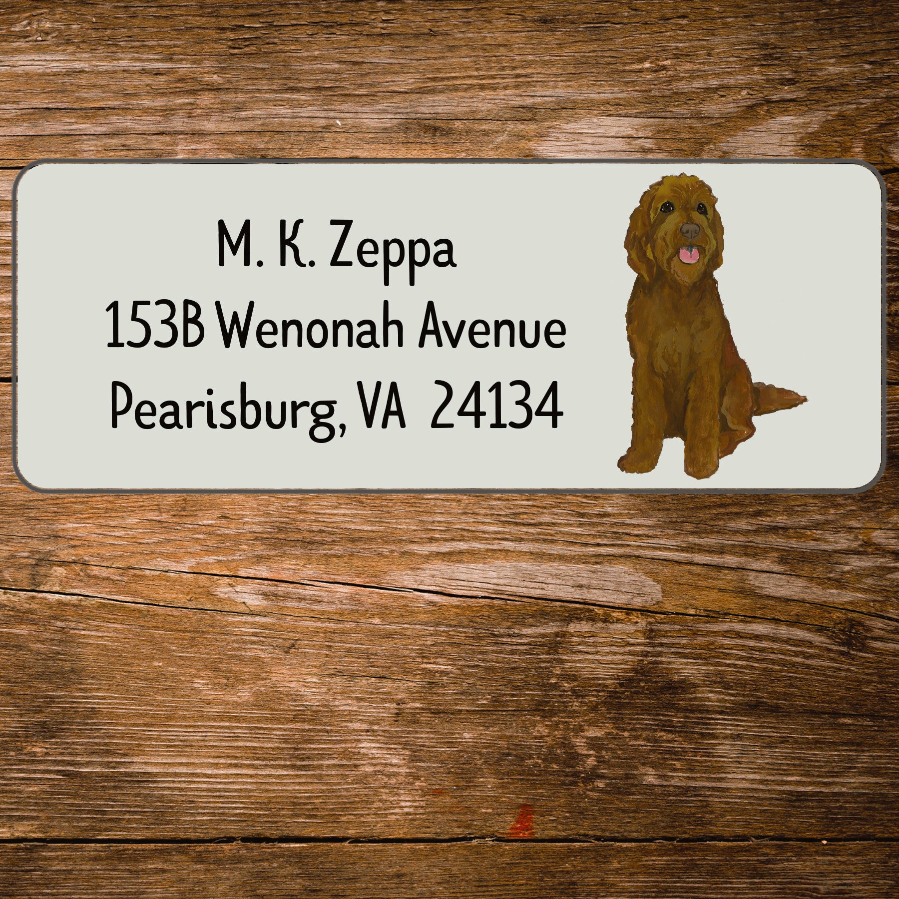 Return address label with a Labradoodle illustration