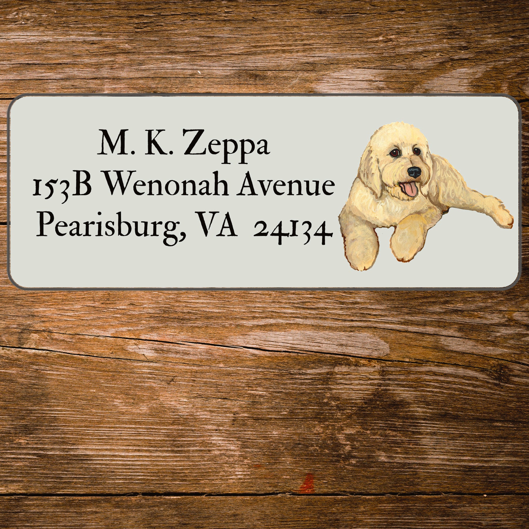 Return address label with a Golden Doodle illustration